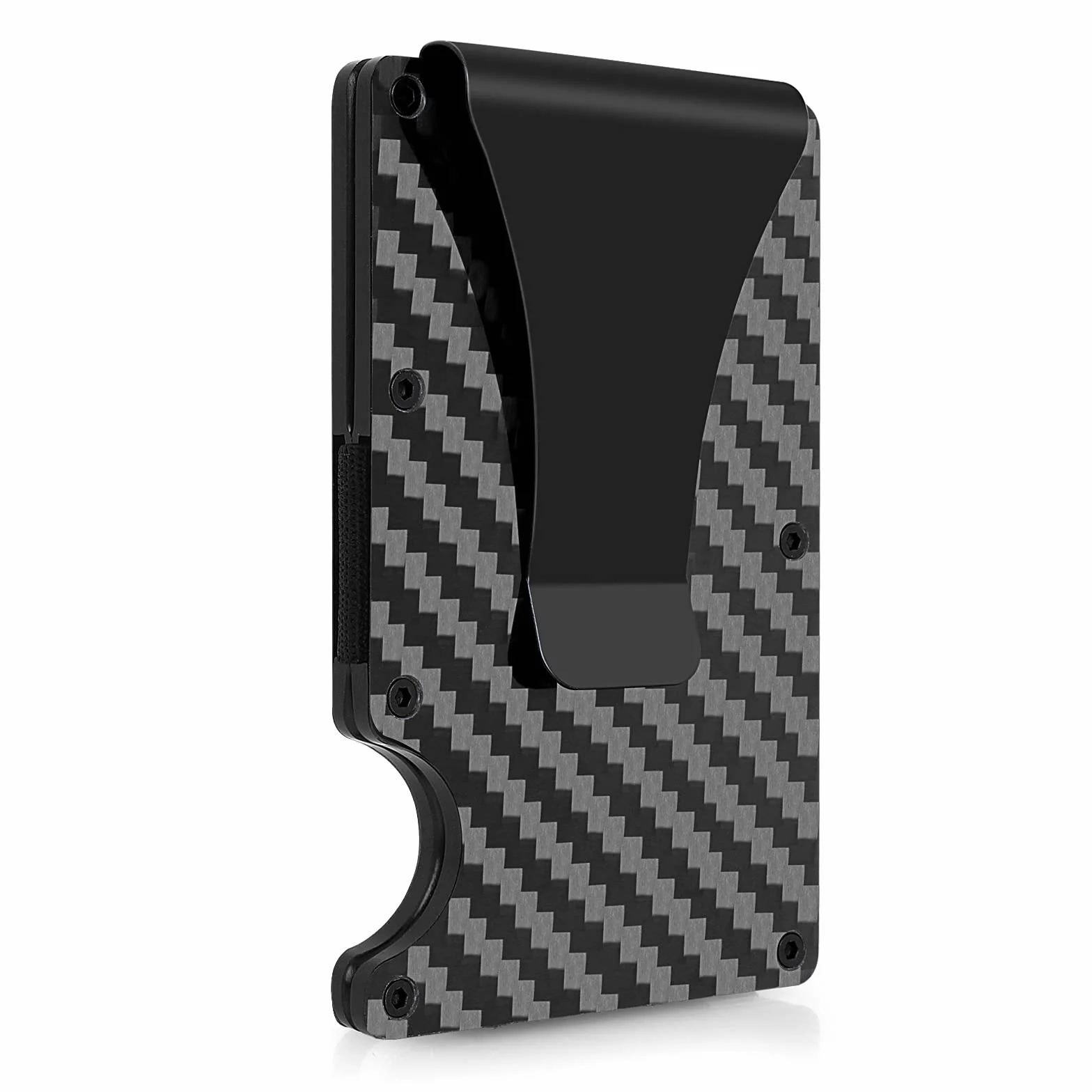 Molain Portfel z włókna węglowego, minimalistyczny aluminiowy uchwyt męski blokujący RFID, metalowy wąski portfel na gotówkę etui na karty kredytowe z klipsem na pieniądze, Czarny, Carbon