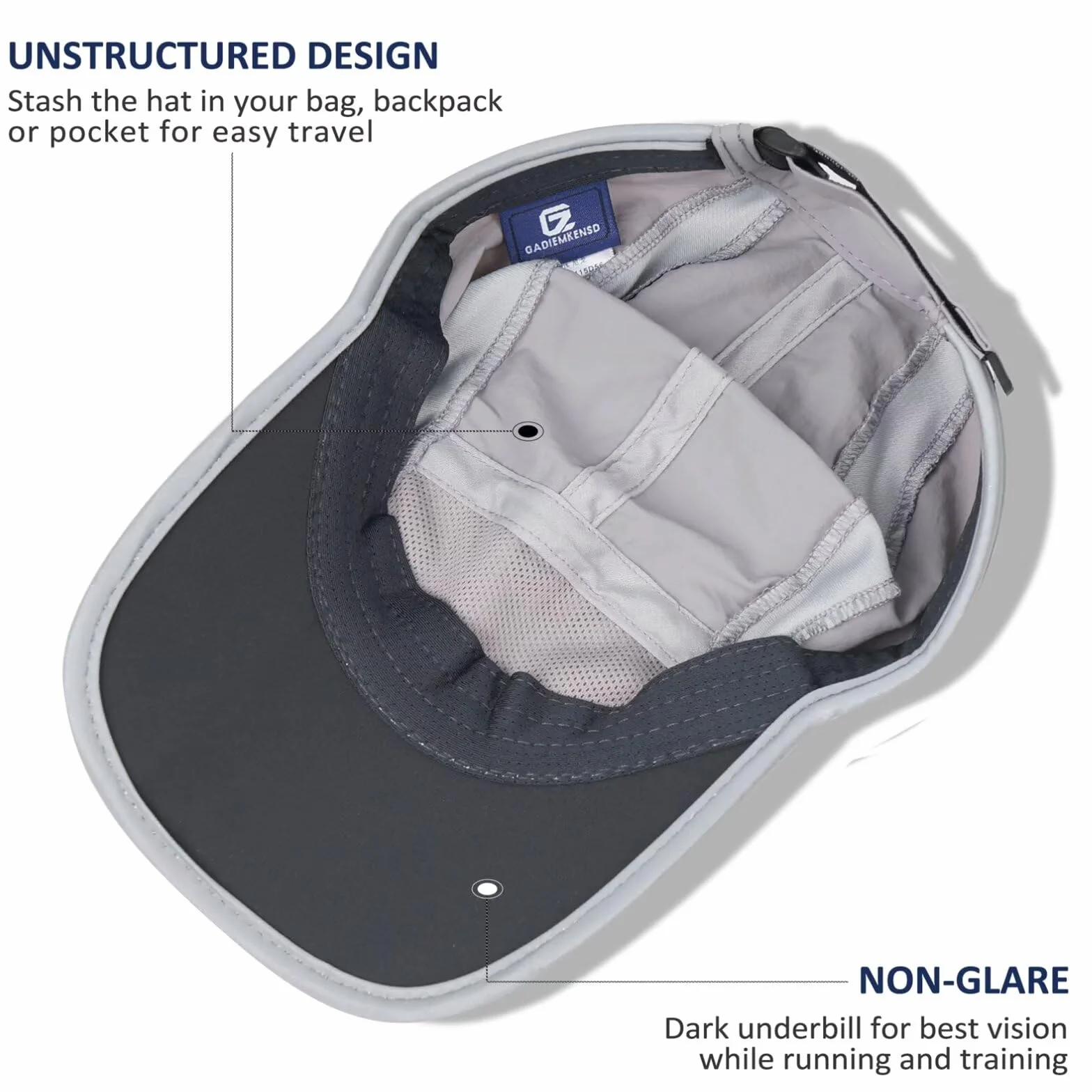 GADIEMKENSD UPF50+ Quick Dry Sports Hat Lightweight Breathable Soft Outdoor Running Cap (Folding Series, Light Grey)