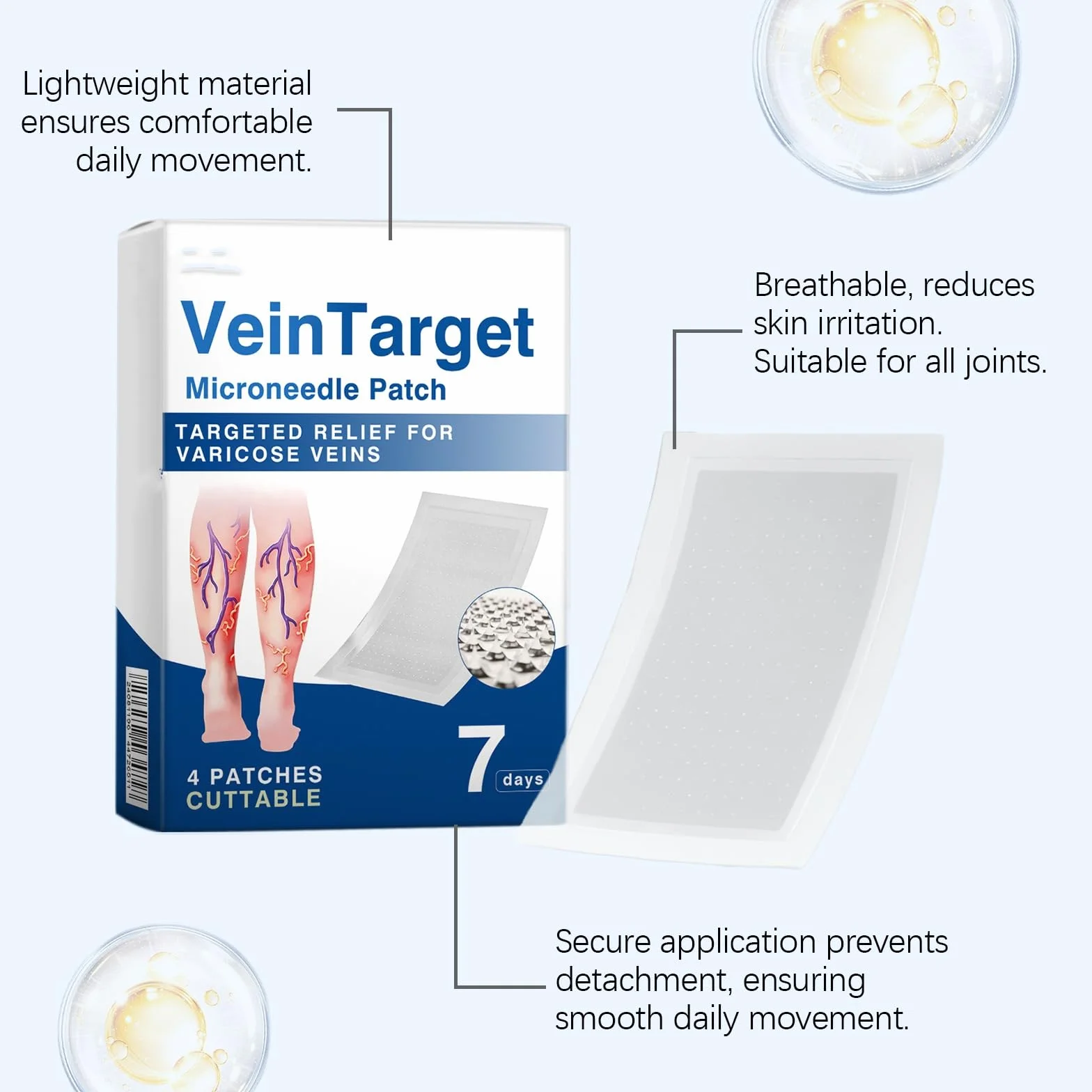 Vein Target plastry z mikroigiełkami, Veintarget Microdarts, 2026, zaawansowane plastry na żylaki, pielęgnacja nóg z naturalnymi składnikami, do wszystkich rodzajów skóry, 1 pudełko