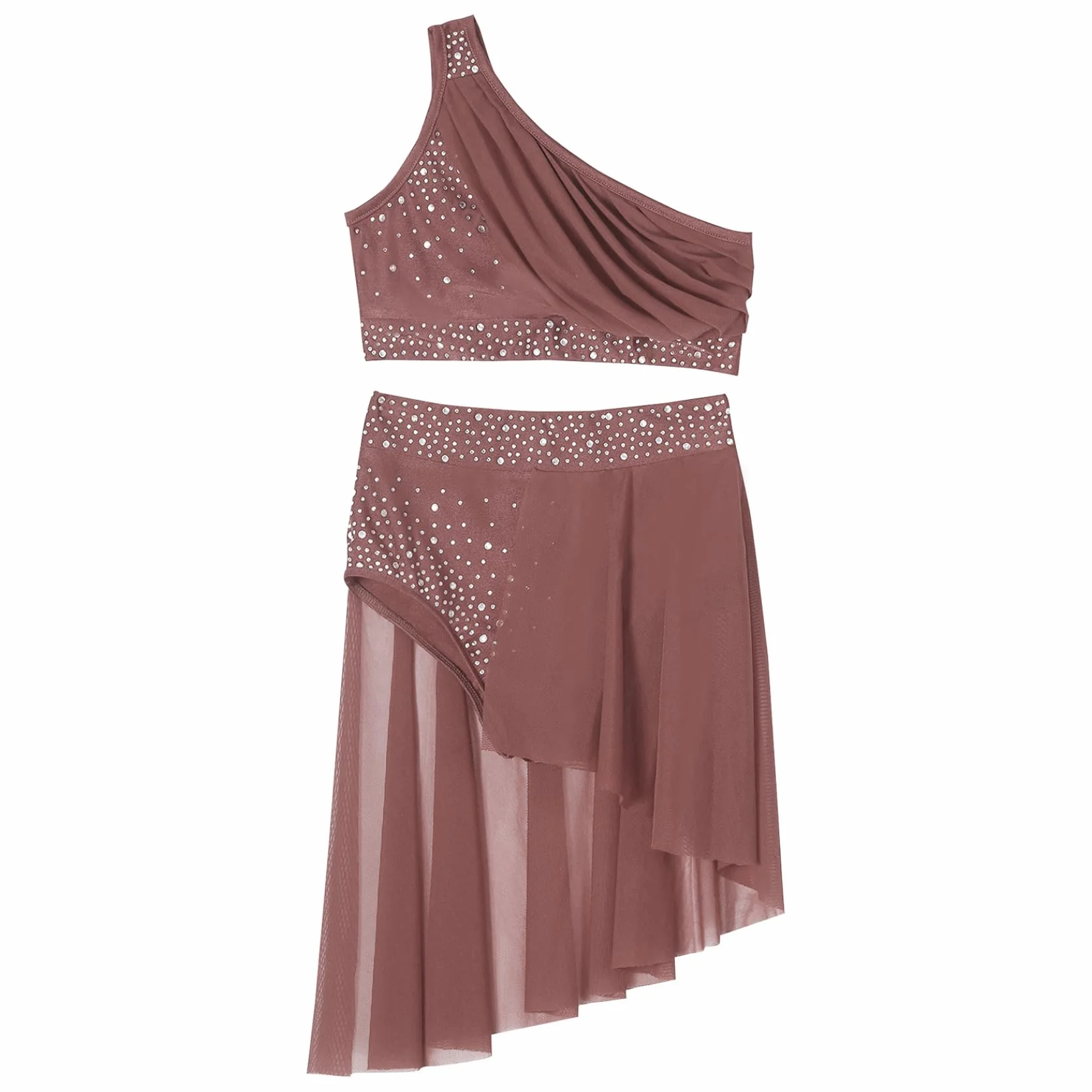 Dziecięcy strój do tańca Lyric Girl Rhinestone Crop Top i spódnica Asymetryczny taniec Jazz Performance