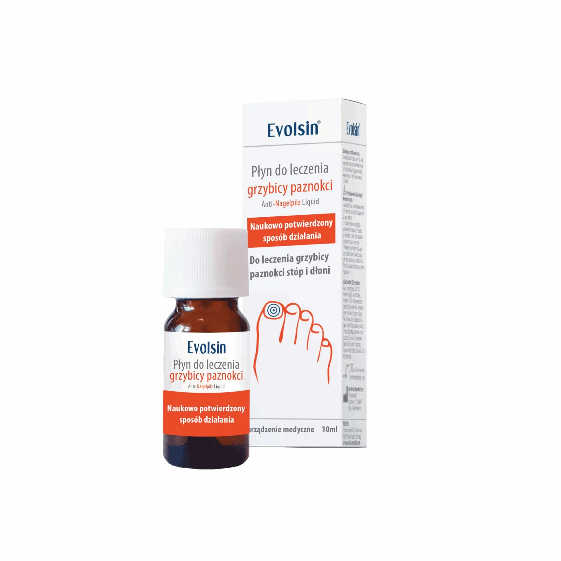 Evolsin® Płyn na grzybicę paznokci I Skuteczność potwierdzona naukowo I Odpowiedni dla diabetyków I Wyrób medyczny I Lakier przeciwgrzybiczy do paznokci stóp i dłoni I Utwardzacz do paznokci