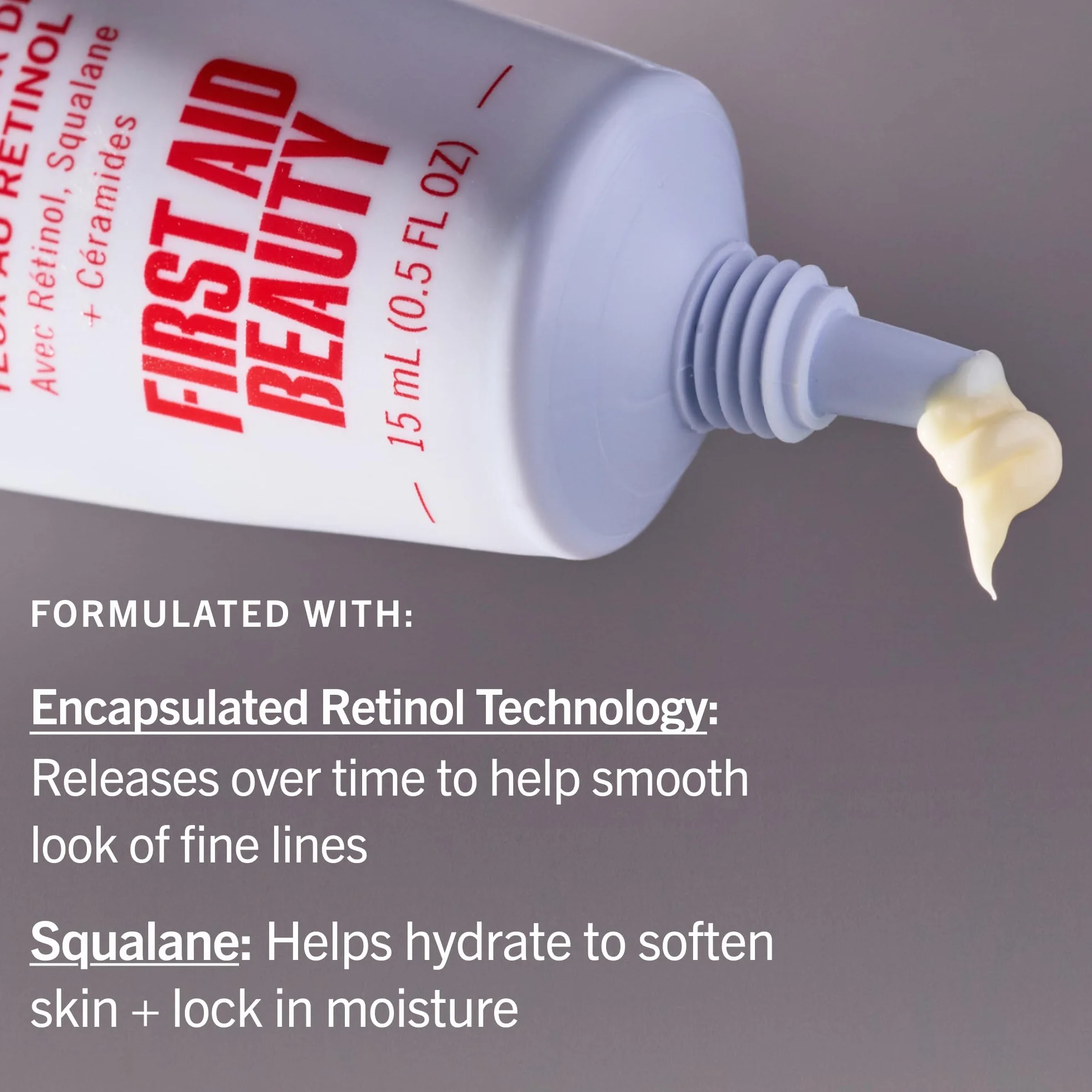 First Aid Beauty - Krem pod oczy z retinolem with skwalanem i ceramidami, serum z kapsułkowanym retinolem do delikatnej skóry, pomaga poprawić wygląd drobnych linii i zmarszczek