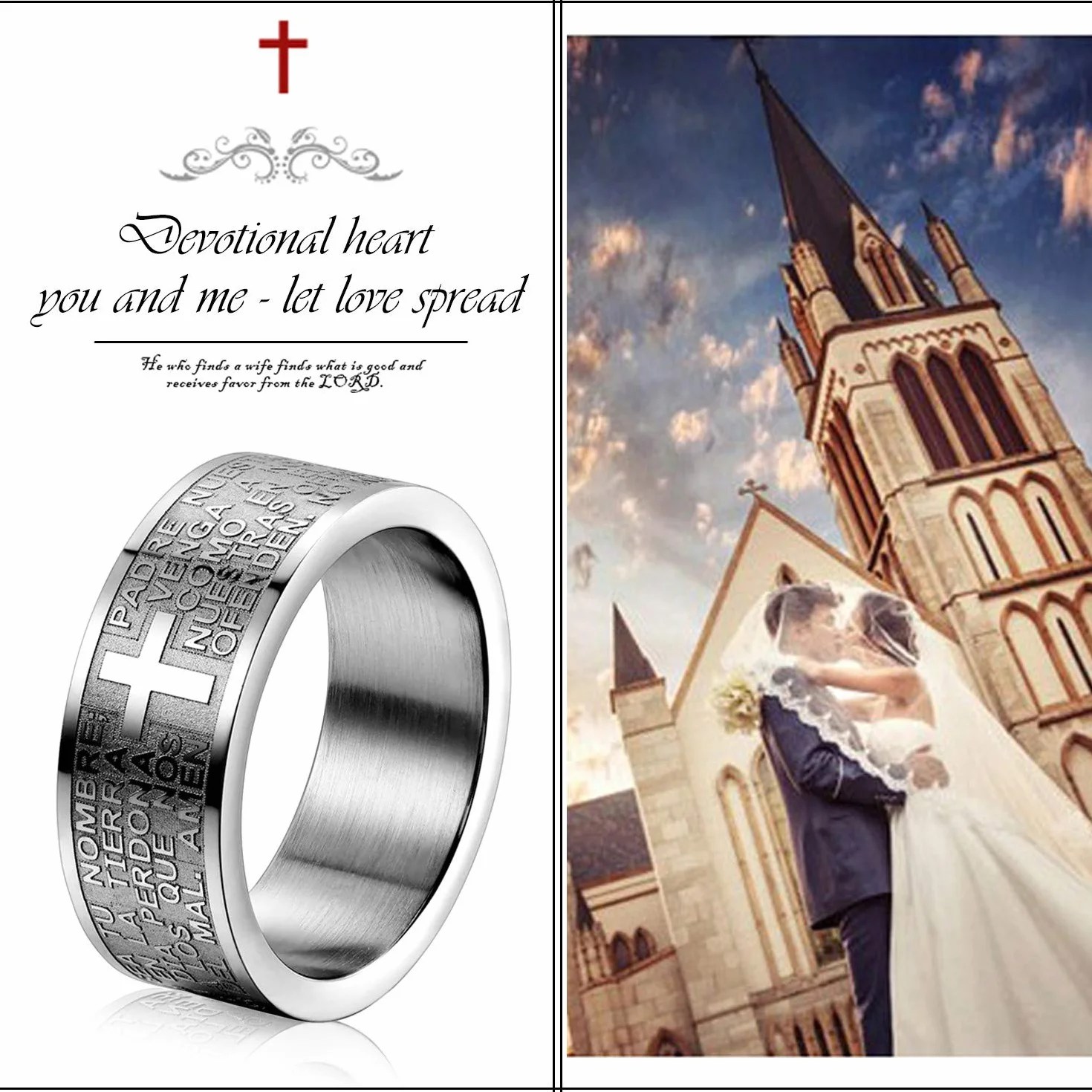 OIDEA Spersonalizowany pierścionek męski, szeroki, ze stali nierdzewnej, 8 mm, biblijny, modlitewny, krzyż, pierścionek dla mężczyzn