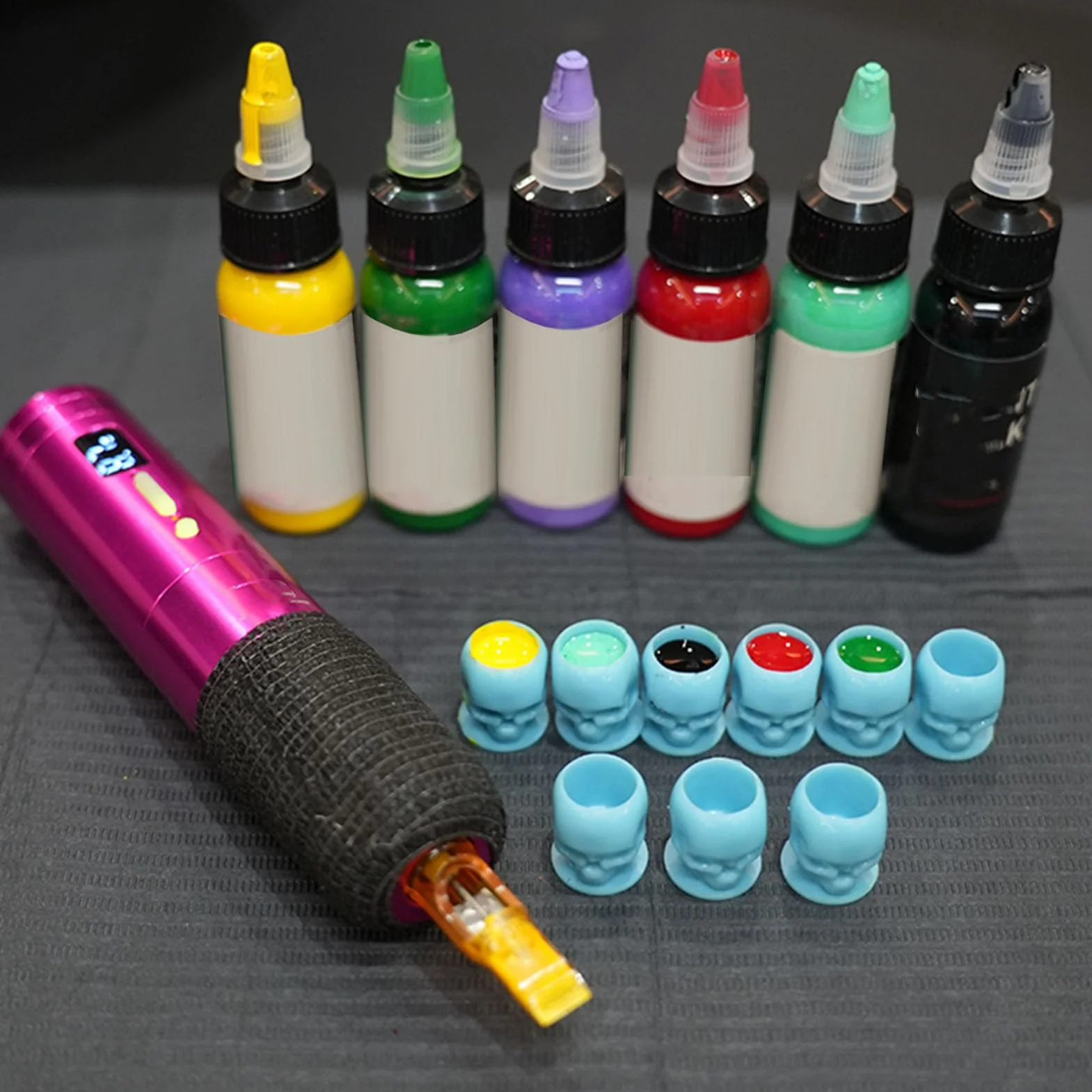 200 Sztuk Nasadek na Tusz do Tatuażu, Stabilna Podstawa w Kształcie Czaszki, Przezroczysty Pojemnik na Pigment do Makijażu Permanentnego, Akcesoria do Tatuażu, Zestawy do Tatuażu