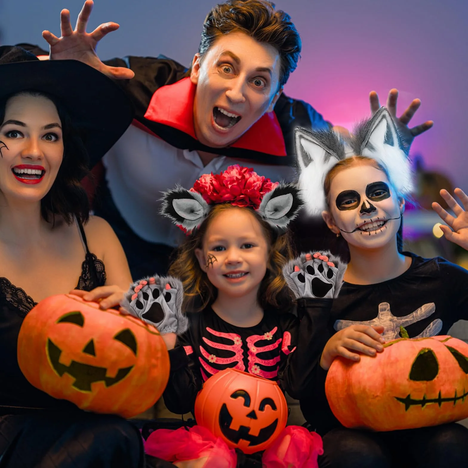 Ulikey Zestaw do przebierania się wilka, lisi ogon, Halloween, sztuczne futro, kocie uszy pluszowe, wilk, lisi ogon, zestaw z opaską na czoło i rękawiczkami, na Halloween, karnawał