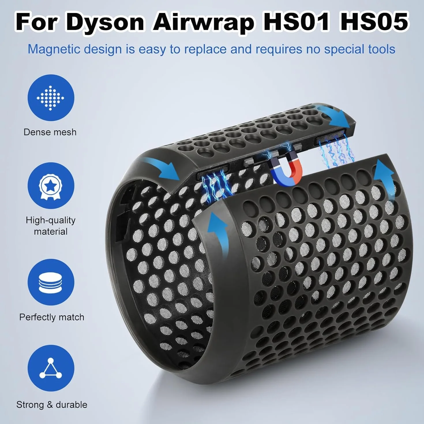 Dyfuzor i osłona filtra zewnętrznego do Dyson Airwrap Styler HS01 HS03 HS05, konwersja do Air Wrap Curling Styler w suszarkę do włosów (czarny + osłona filtra zewnętrznego)