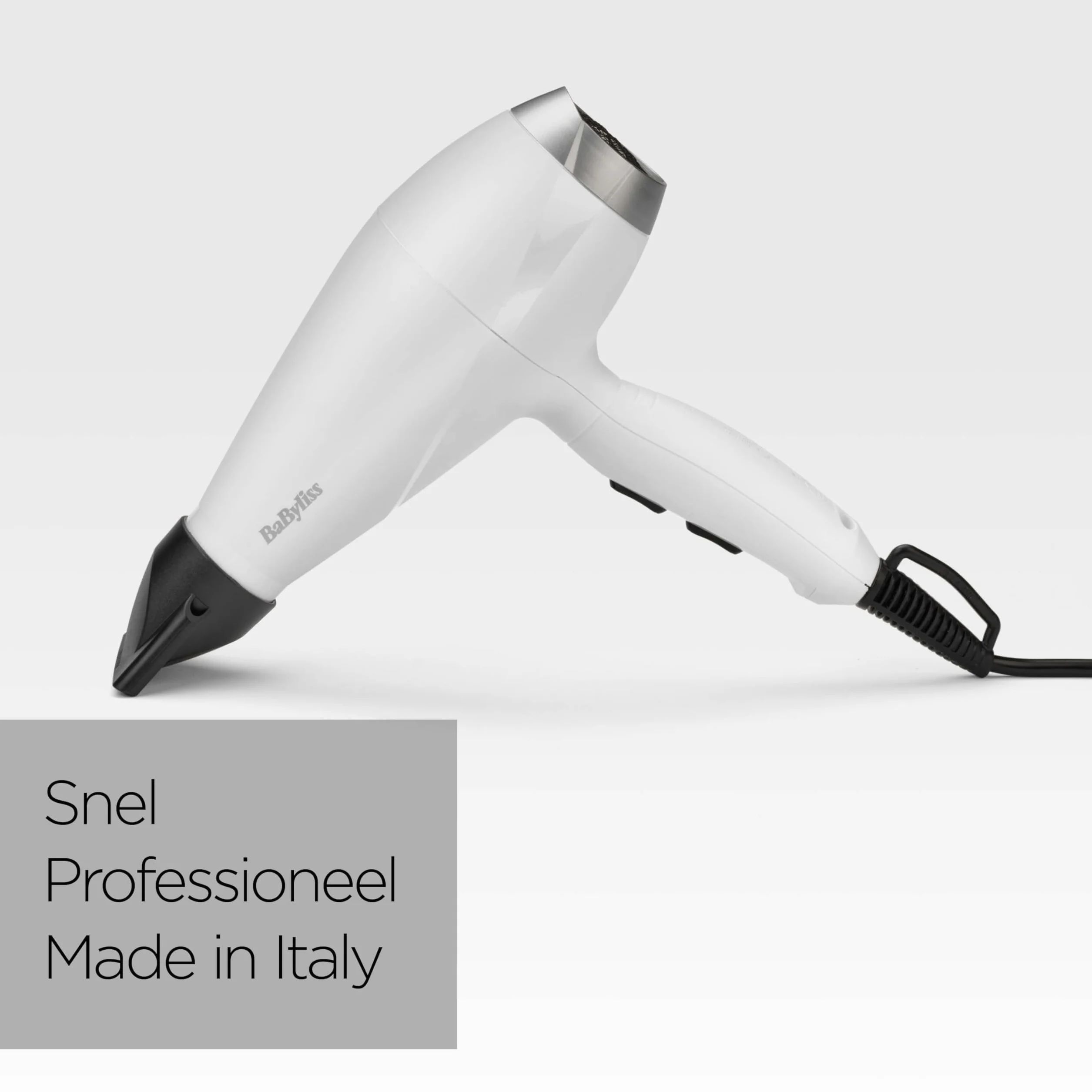 Suszarka do włosów BaByliss Speed ​​Pro 2000 W - suszarka AC, wyprodukowana we Włoszech, lekka, z jonizacją, zapobiegającą puszeniu włosów, 3 ustawienia temperatury i 2 prędkości, biała, 6704WE