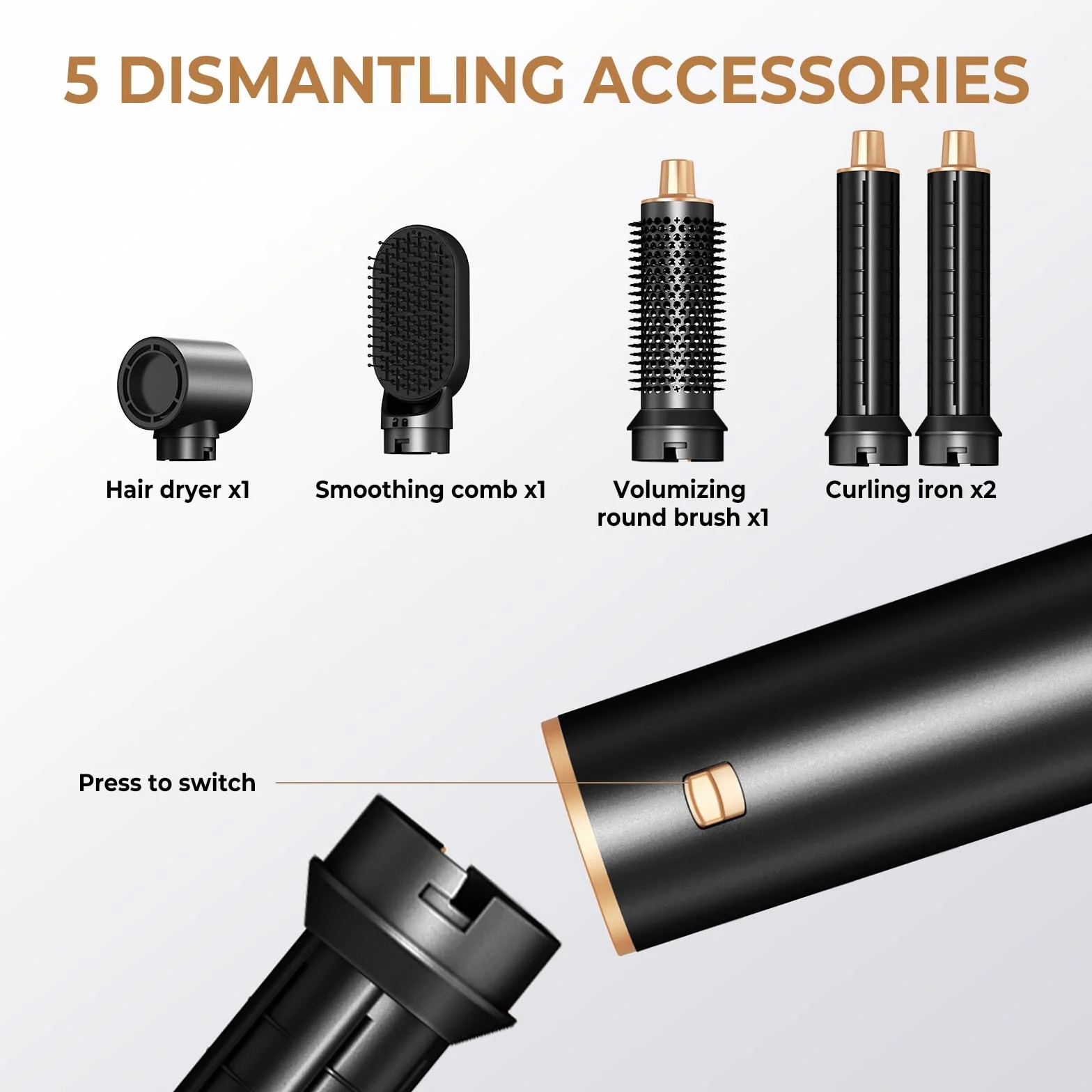 JINYAWA 5 w 1 suszarko-lokówka, Multi Stylizator, Automatyczna Lokówka, Wolumizer, Zdejmowane Air Styler, Szczotka Na Gorące Powietrze Do Zwiększan, Koncentrator, Obrotowy Przewód, moc 800W