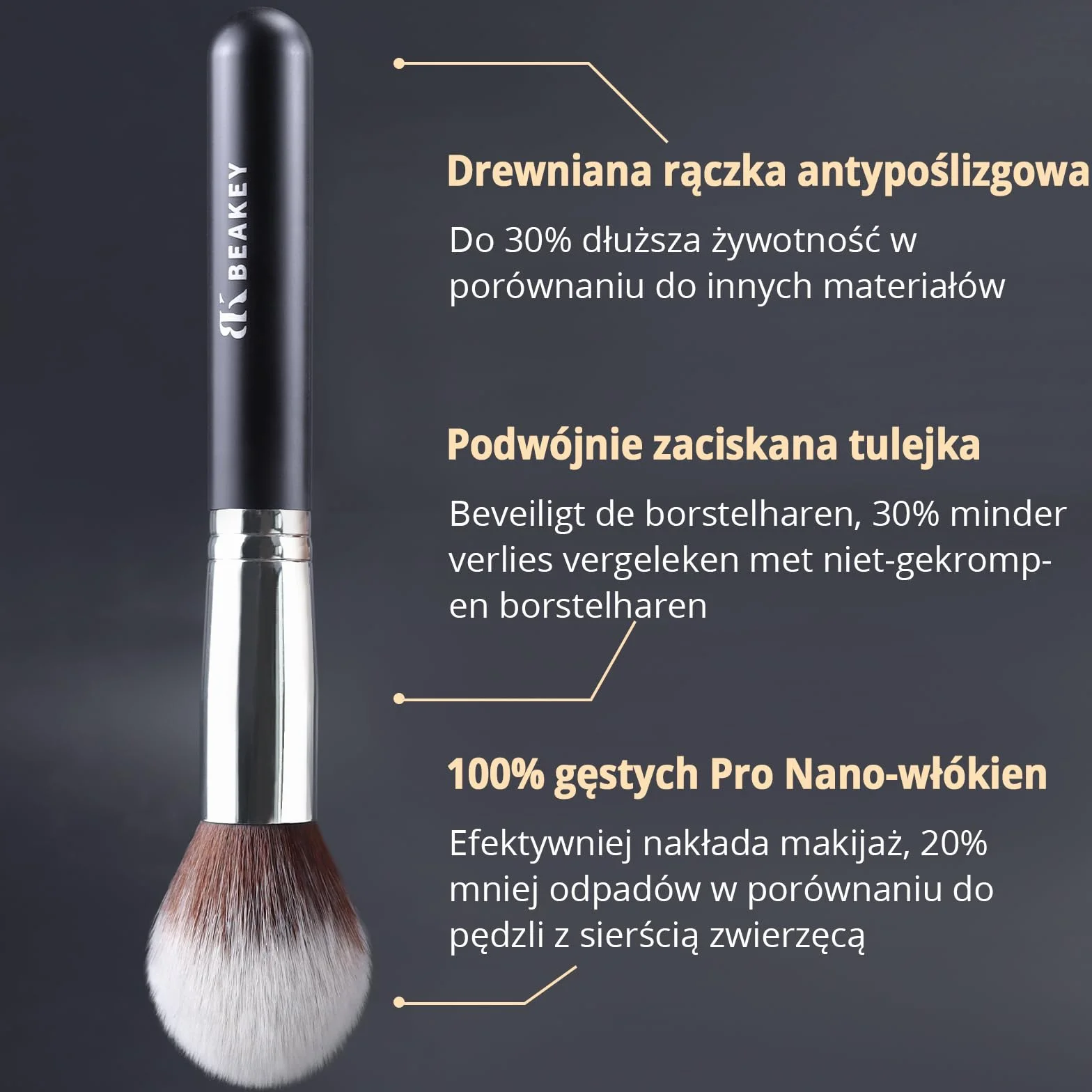 BEAKEY Zestaw pędzli do makijażu 10+2 sztuki srebrny