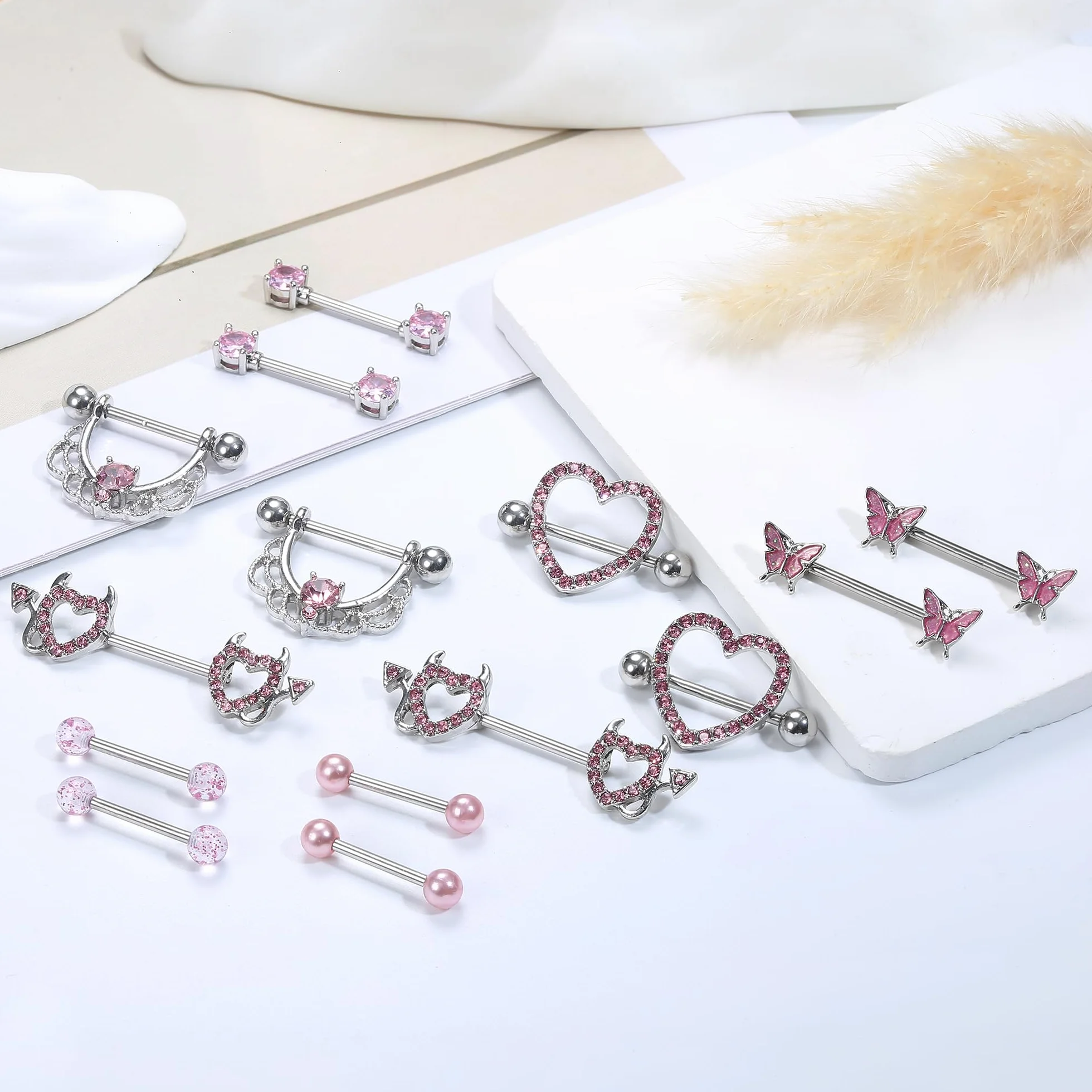 LOLIAS 7 par kolczyków na sutki 14G dla kobiet, stal chirurgiczna, biżuteria do piercingu sutków, zestaw do piercingu sutków, język, zestaw do piercingu ciała, sztanga