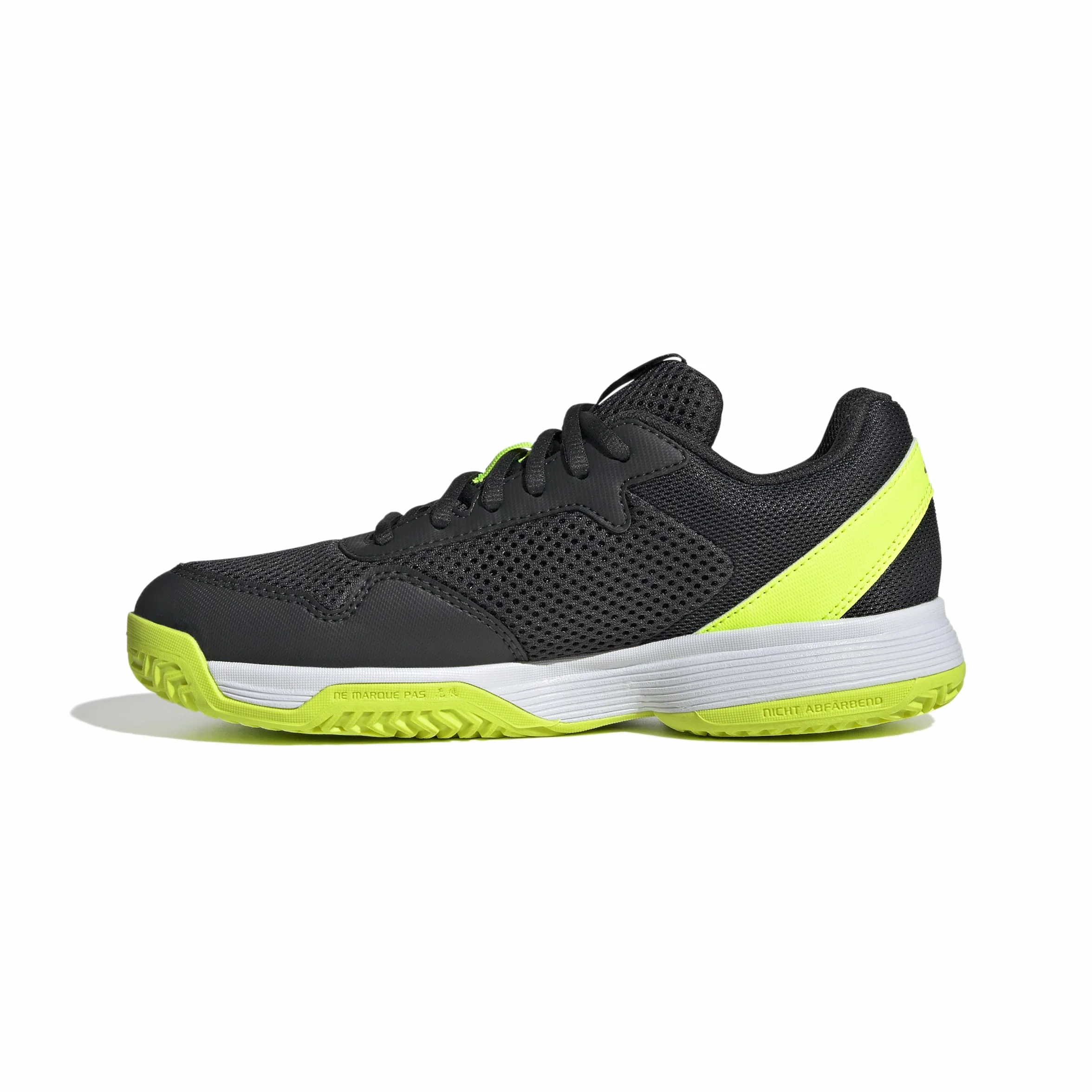 adidas Uniseks - dzieci Courtflash Kids Tennis Shoes, Carbon/Iron Metallic/Lucid Lemon, 36 EU