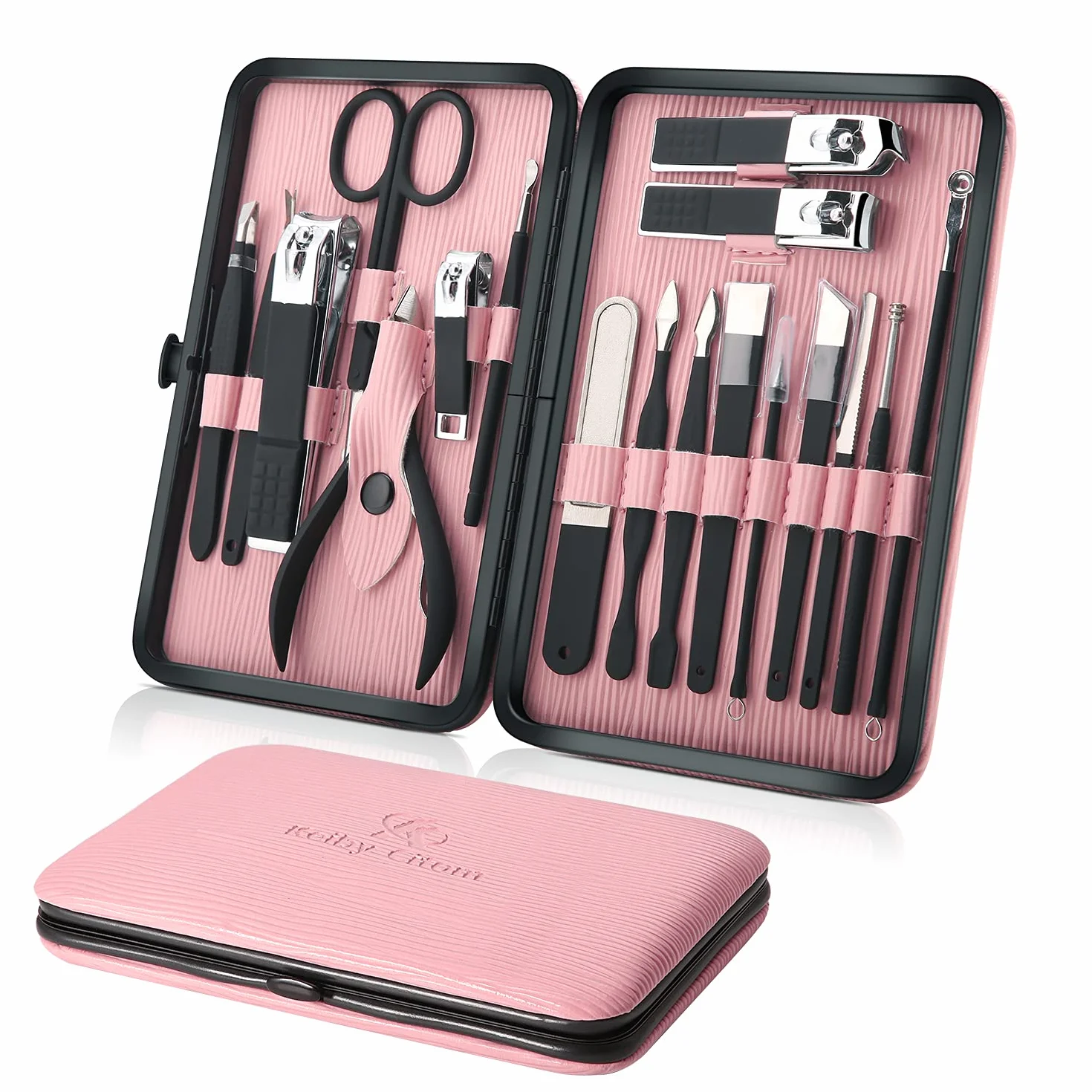 Manicure Set 18szt Profesjonalne Wycinarki do paznokci Zestaw Narzędzia do pielęgnacji pedicure-Narzędzia do pielęgnacji ze stali nierdzewnej do podróży (różowa)
