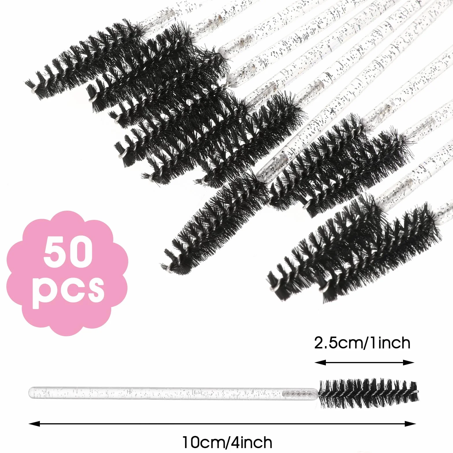 50 sztuk szczoteczek do rzęs, jednorazowe kryształowe pędzelki do rzęs, pędzle, maskara, magiczne różdżki, przedłużanie rzęs, aplikator, pędzel, kryształowe narzędzia do makijażu oczu, do salonu
