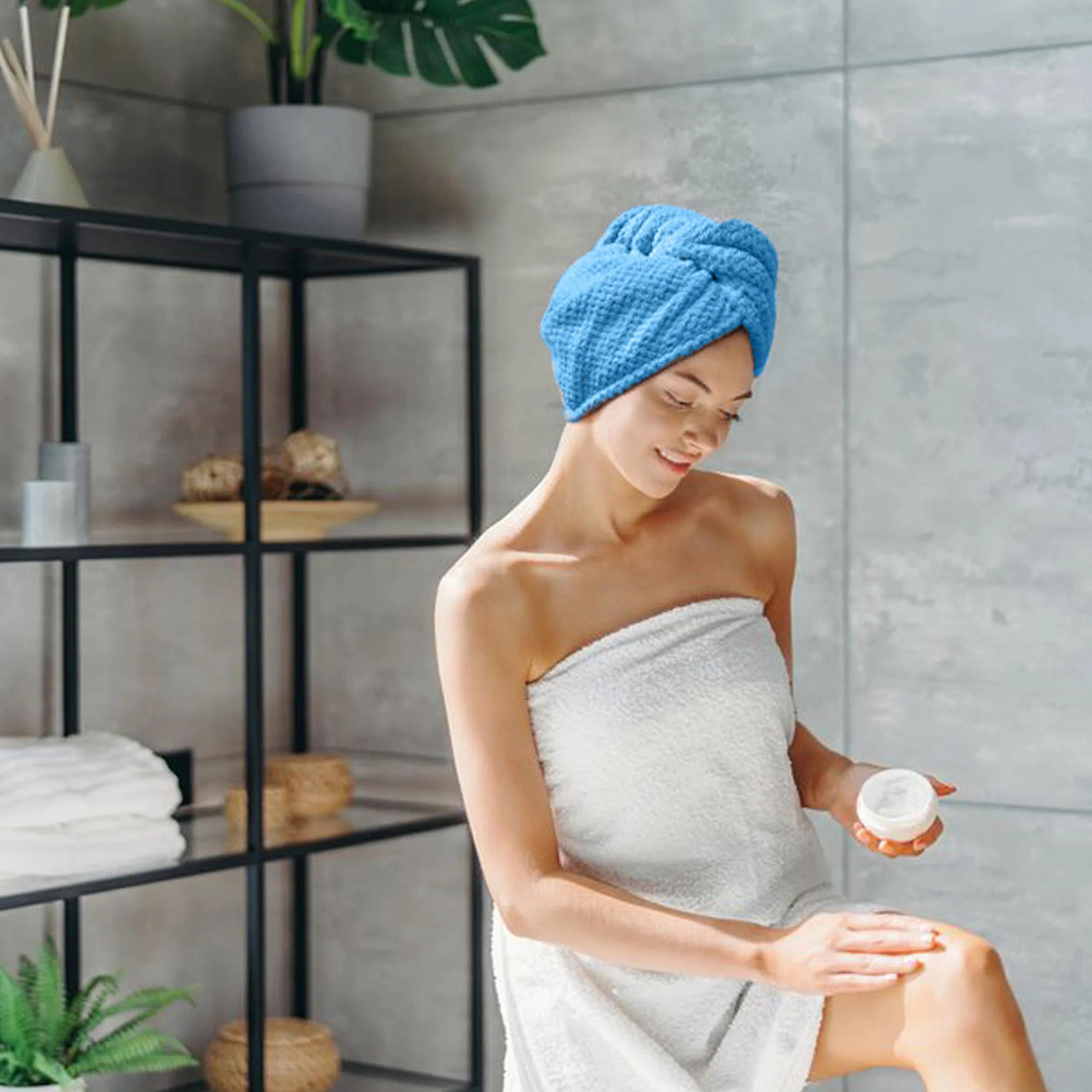 Retoo Turban do włosów, ręcznik z mikrofibry, szybkoschnący, turban, ręcznik z guzikami, ręcznik do wszystkich rodzajów włosów, dla kobiet i dziewcząt, długie włosy, chłonny, 55 x 23 cm