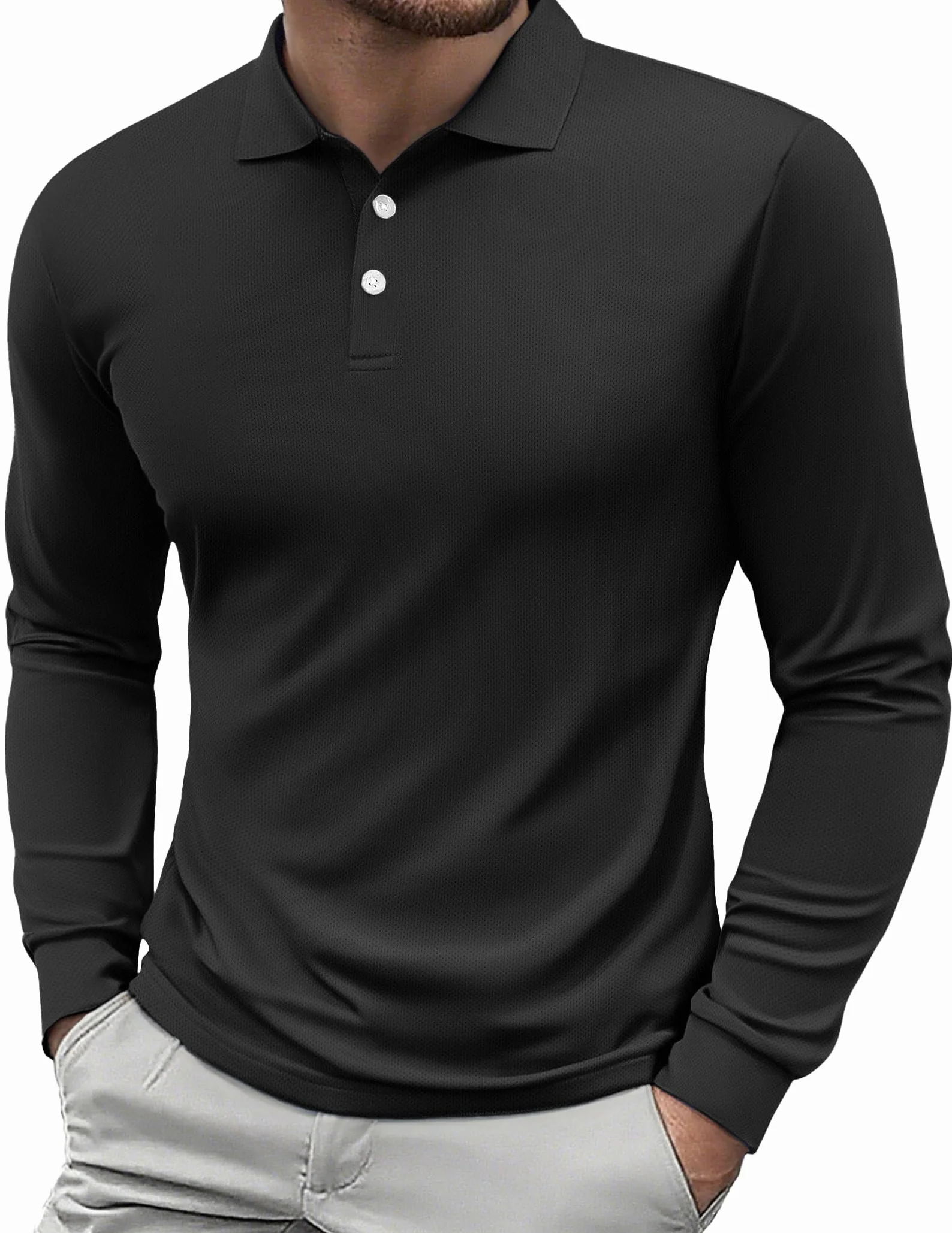 PINSPARK Męska koszulka polo z długim rękawem, UPF 50+, szybkoschnąca, koszulka polo do tenisa, na jesień, oddychająca koszulka polo basic, na czas wolny, koszulka z długim rękawem