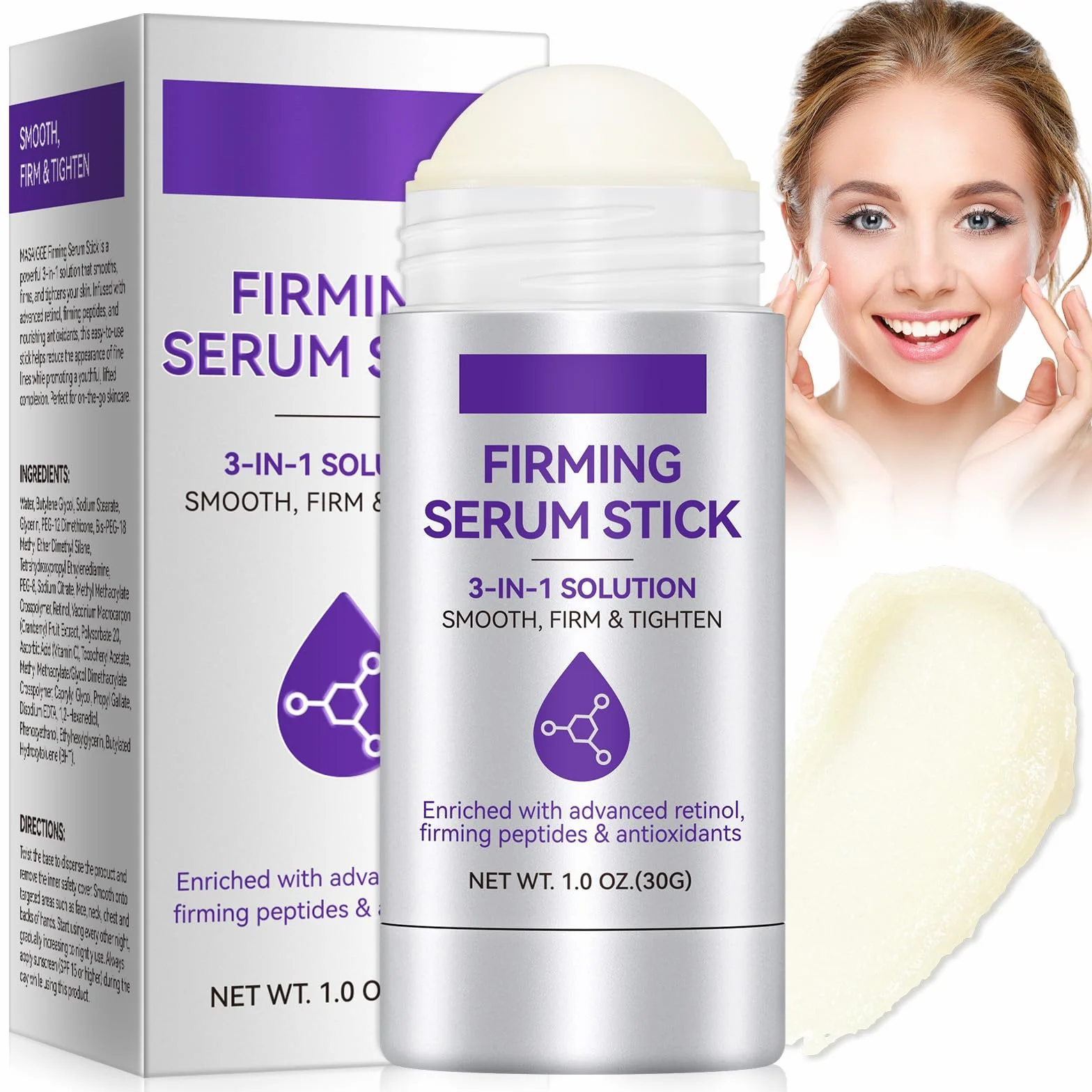 Retinol Ujędrniające serum w sztyfcie, Advanced Retinol Firming Serum Stick, peptydy zapobiegające zmarszczkom, pałeczki kolagenowe, przeciwzmarszczkowe, do ciała, podnoszenia