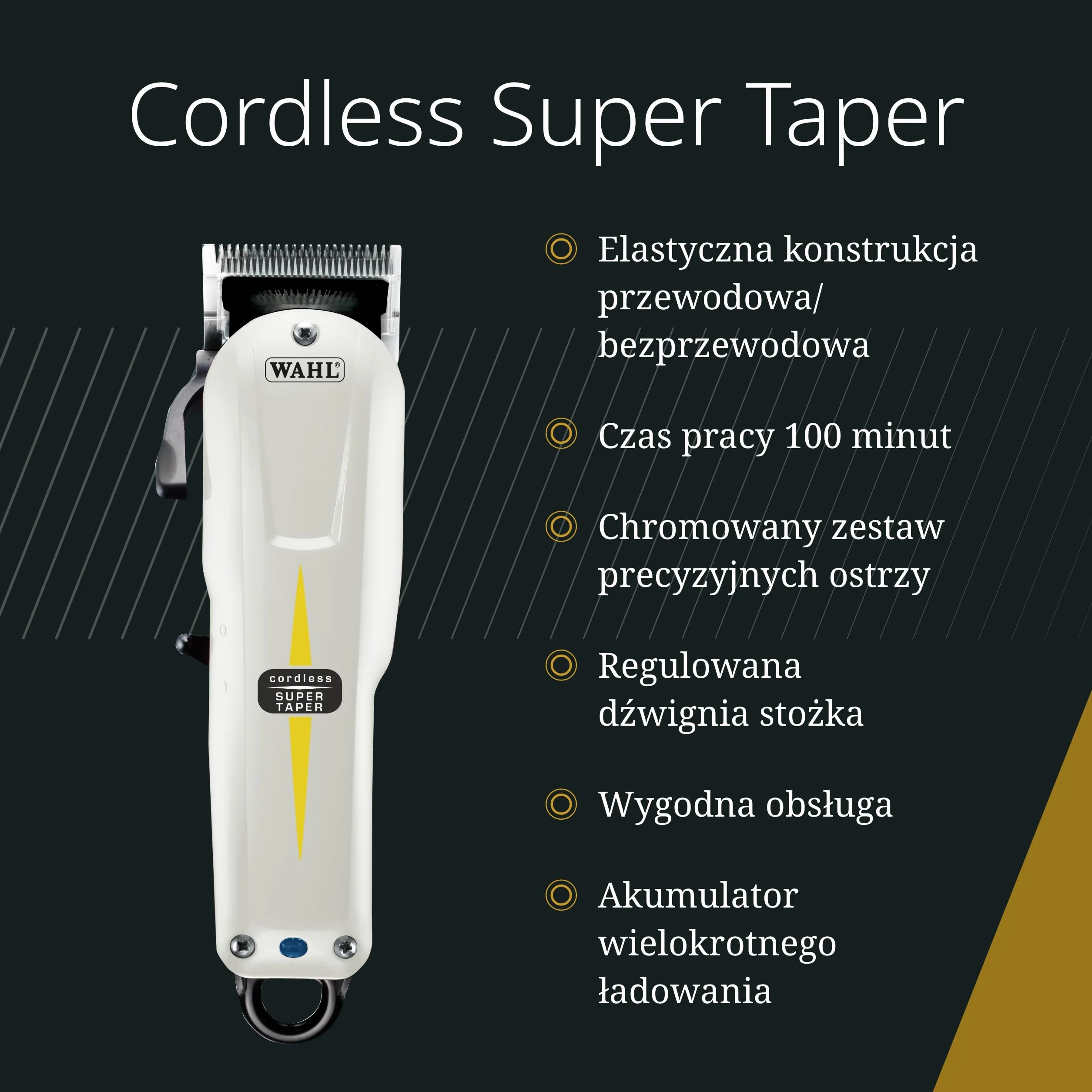 Wahl Cordless Super Taper - Professional Mains Hair Clipper - do usuwania masowego i zwężania się, czarno -białe