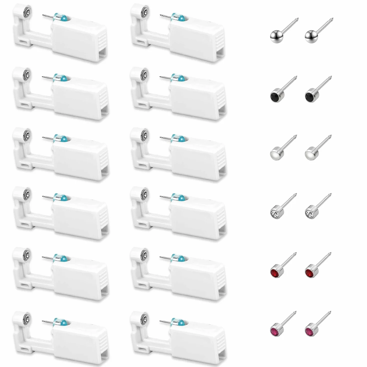 Zestaw 12 przekłuwaczy do uszu, pistolet do piercingu