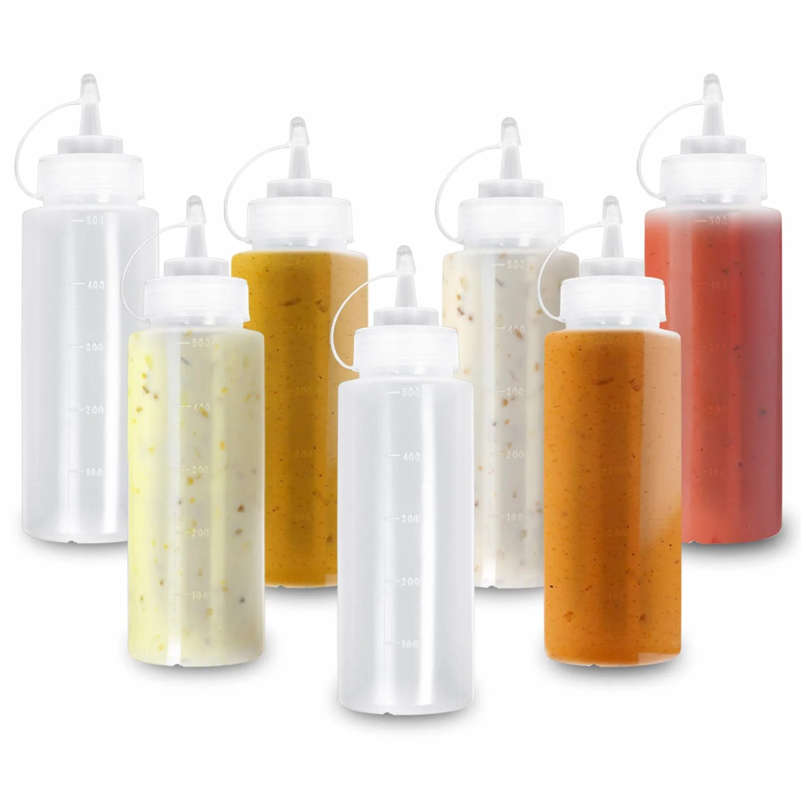 MATANA 8 dużych plastikowych butelek na sos z dyszami, 500 ml, przyprawy, sosy, keczup, sosy, musztarda, oliwa z oliwek, bez BPA, nadają się do mycia w zmywarce