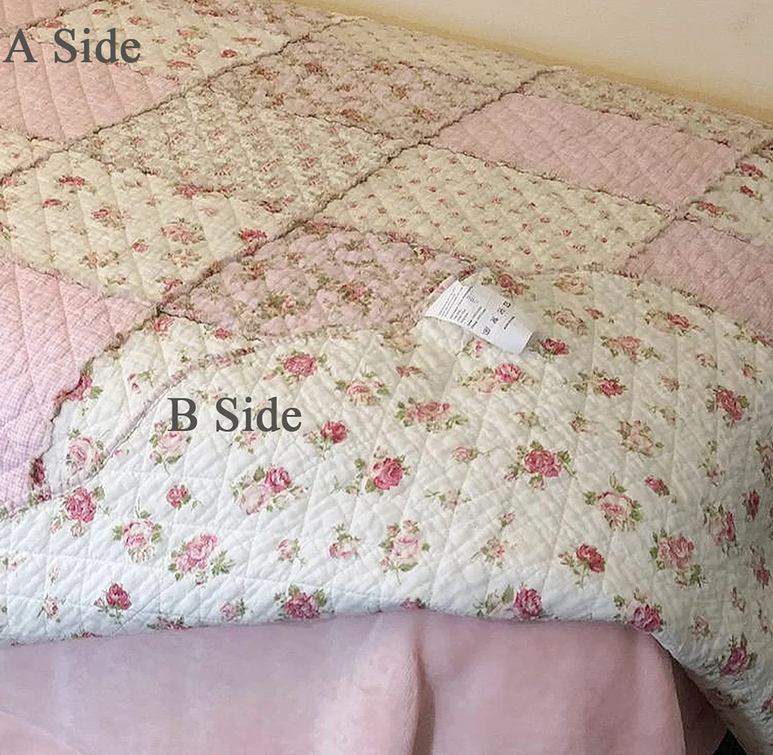 Cozyholy Oryginalna 100% bawełna, patchworkowa, kołdra, podwójna, różowa, kwiatowa, dwustronna, vintage, styl shabby chic, pikowana narzuta na łóżko, na kanapę, sofę