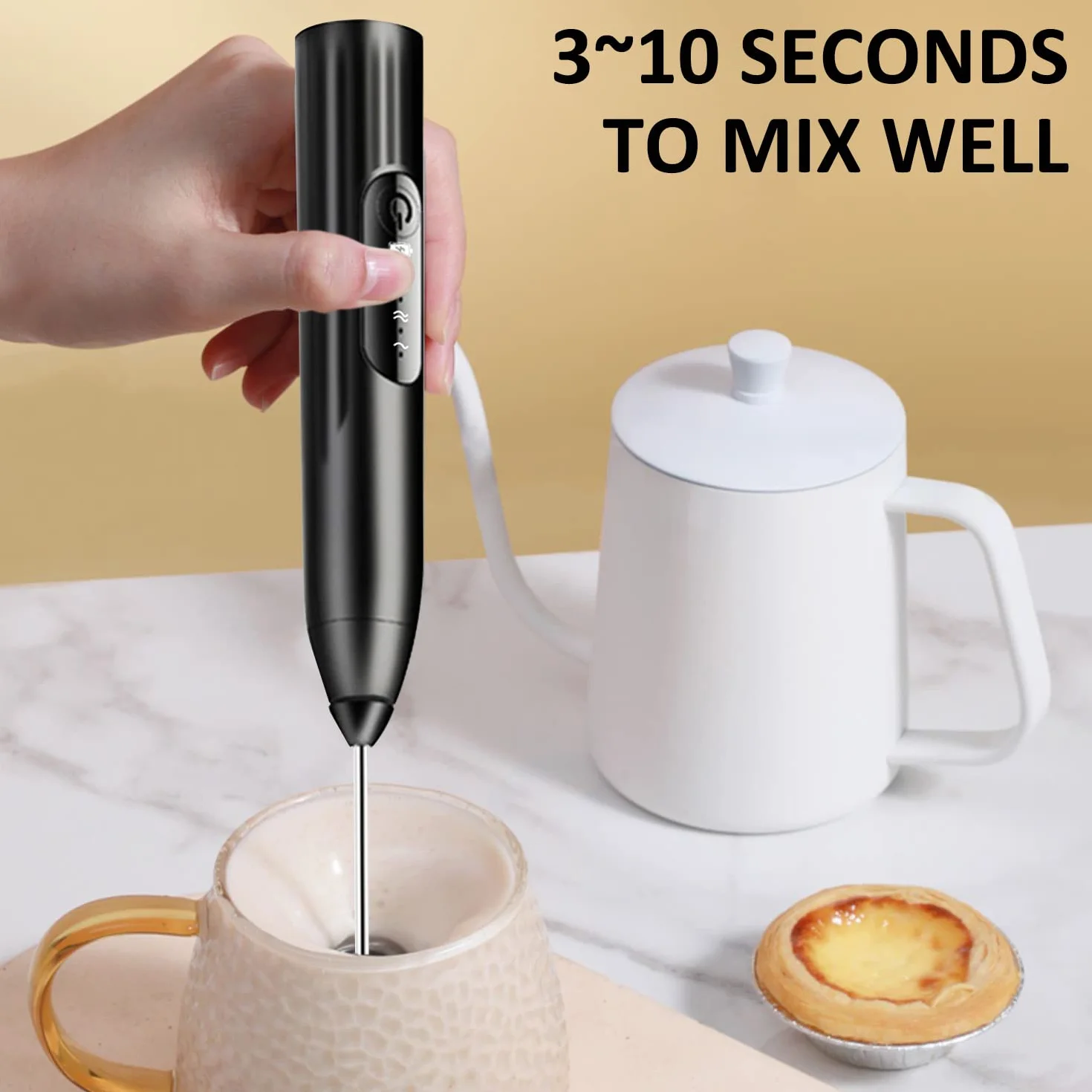 Ręczny elektryczny spieniacz do mleka, ładowany przez USB, mini przenośny blender do napojów, 3 regulowane poziomy do cappuccino, latte, kawy mlecznej, gorącej czekolady