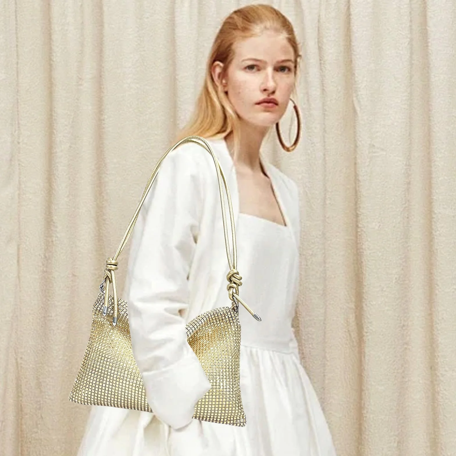 SSKHE Damska torebka crossbody ze strasu, złota torebka z cekinami, ze zdejmowanym paskiem łańcuszkowym, elegancka błyszcząca koperta, torebka sprzęgła dla kobiet, dziewcząt, na wieczór, imprezę