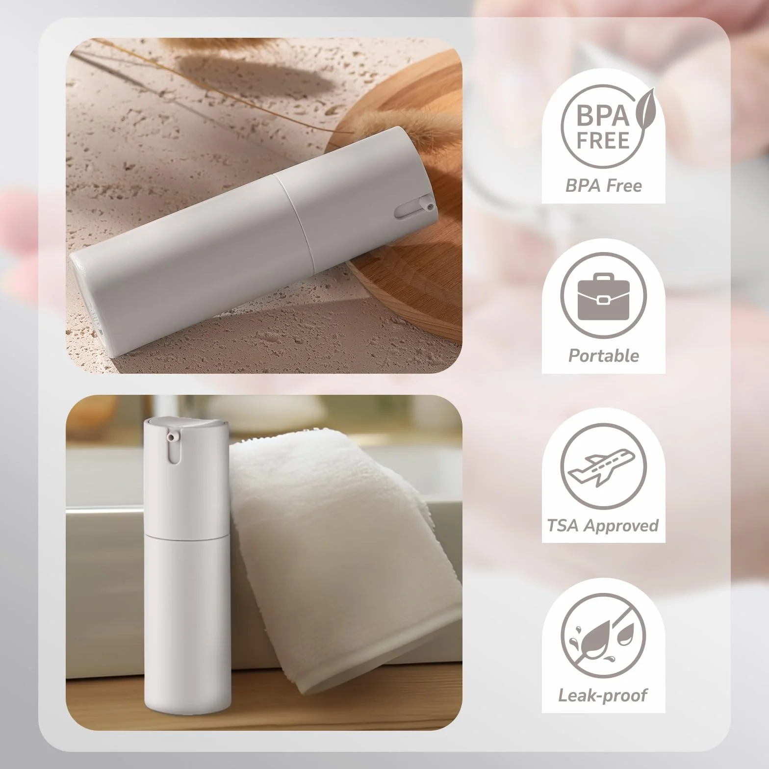 Lulupack Butelki z pompką bezpowietrzną, pojemnik na balsam podróżny, pojemniki do pielęgnacji skóry na krem nawilżający (plastik, matowy szary, 3 szt.)
