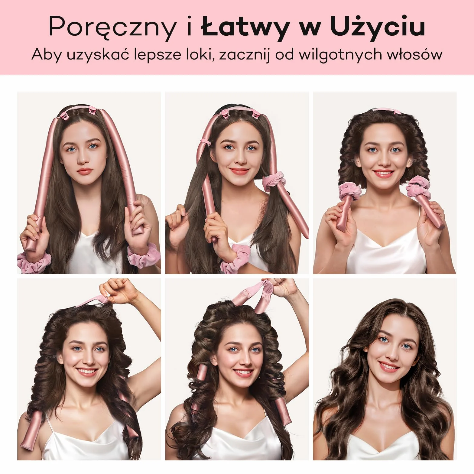 Umisleep Heatless lokówka do włosów, jedwabna ochrona włosów, Heatless Curls z zestawem loków, 99 cm, do samodzielnego wykonania, do długich włosów, antypoślizgowe loki, różowa