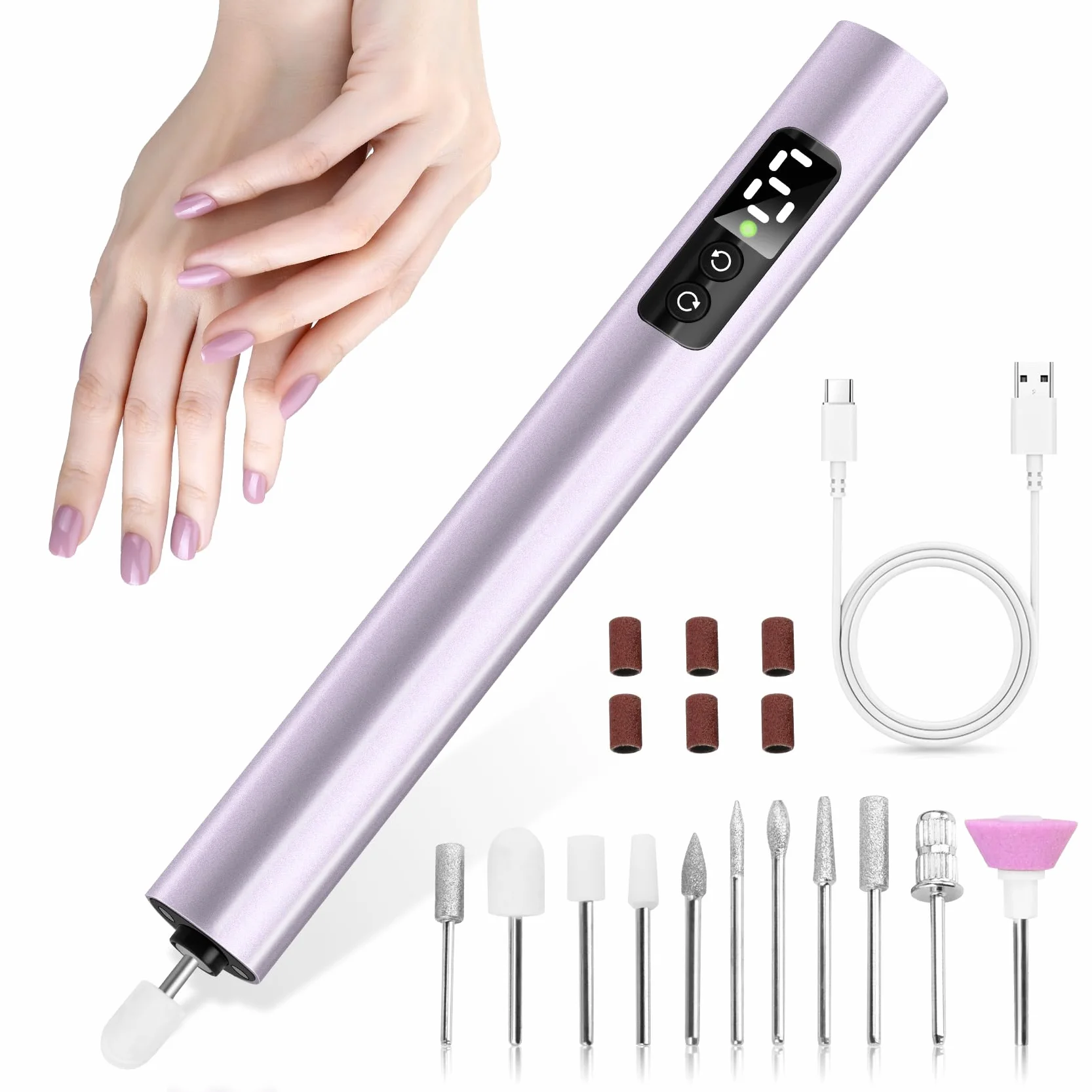 Bezprzewodowa frezarka do paznokci żelowych, 25 000 obr./min, elektryczny pilnik do paznokci, 6 stopni prędkości, regulowany profesjonalny zestaw do manicure i pedicure, do domu i studia