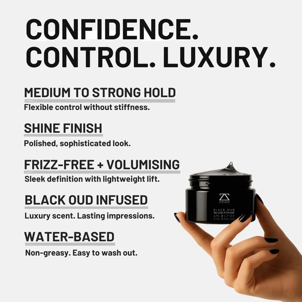 ZOUSZ Black Oud Deluxe pomada dla mężczyzn – Premium Clay i wosk do stylizacji włosów dla mężczyzn – wosk do włosów do wszystkich rodzajów włosów – idealny prezent dla mężczyzn, 47 g