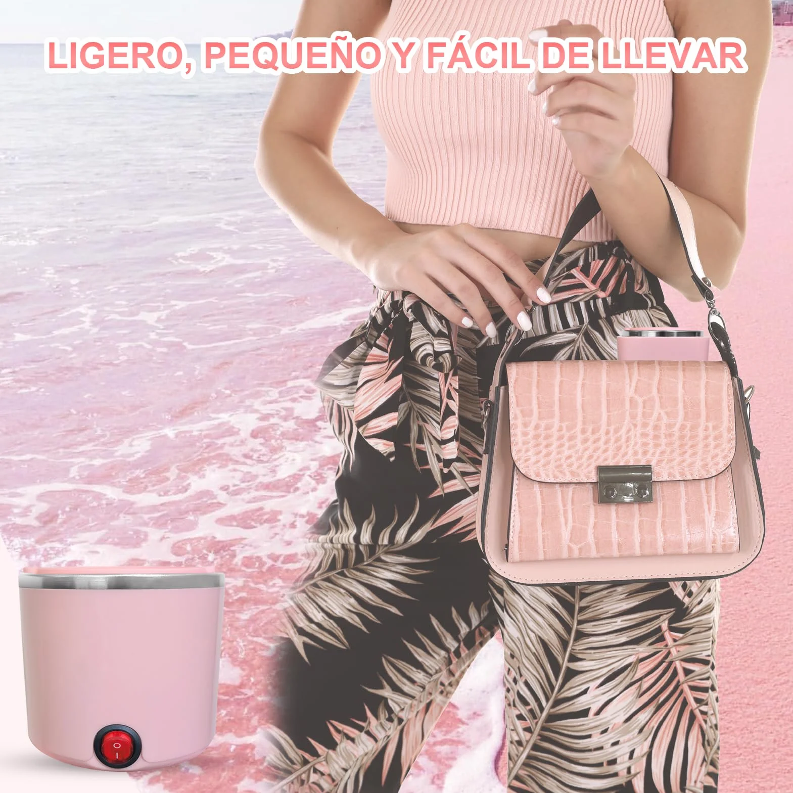 Mini podgrzewacz do wosku do depilacji, maszyna do depilacji gorącym woskiem z silikonowym pojemnikiem 200 ml, kompletny zestaw 4 torebek z woskową perłą, 20 szpatułek (różowy, okrągły)