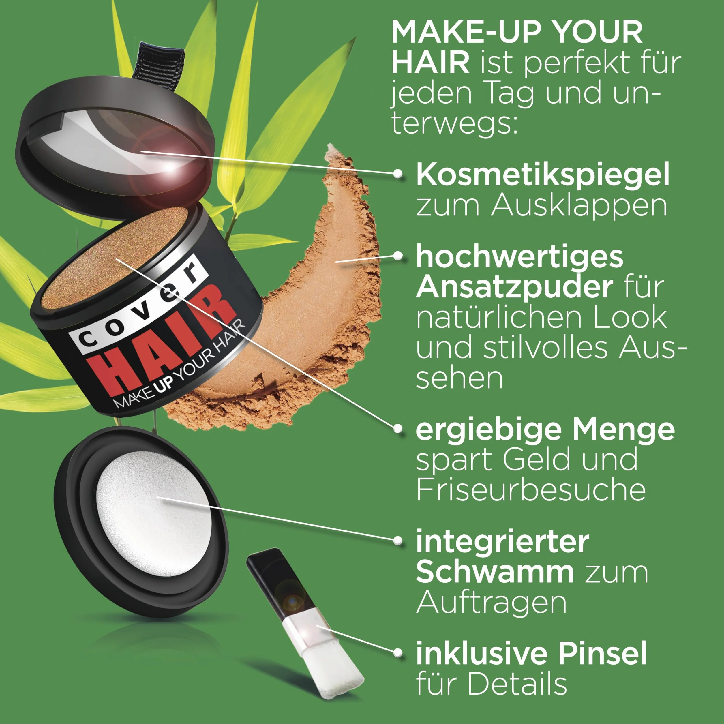 Hair Powder Puder do włosów ciemnobrązowy 4g – szybkie krycie nasady, zagęszczanie, zakrywanie siwych włosów, wodoodporny
