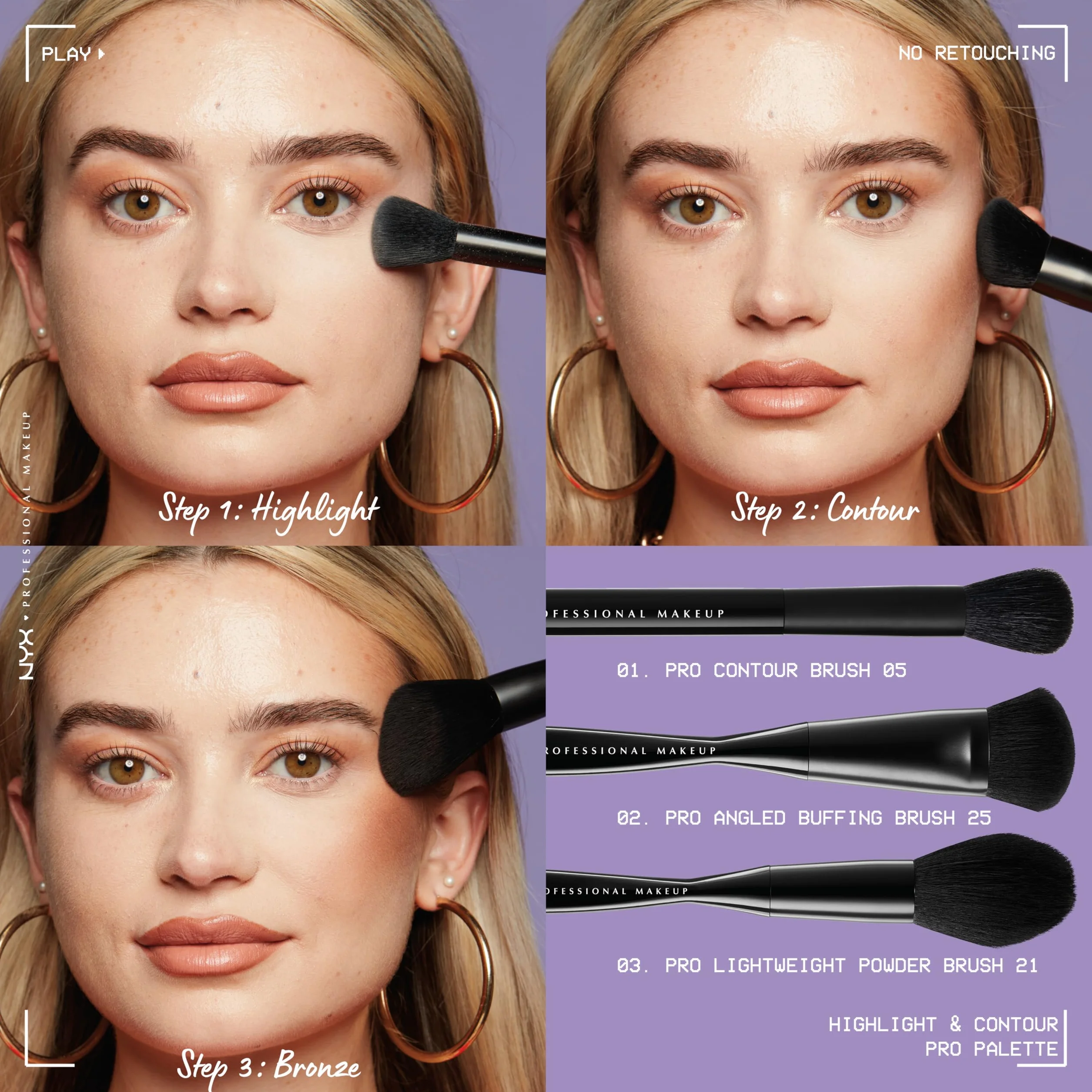 NYX Professional Makeup Highlight & Contour Pro Palette paleta do konturowania i rozświetlania twarzy, 4 prasowane rozświetlacze i 4 pudry brązujące, wymienne wkłady, 21,6 g