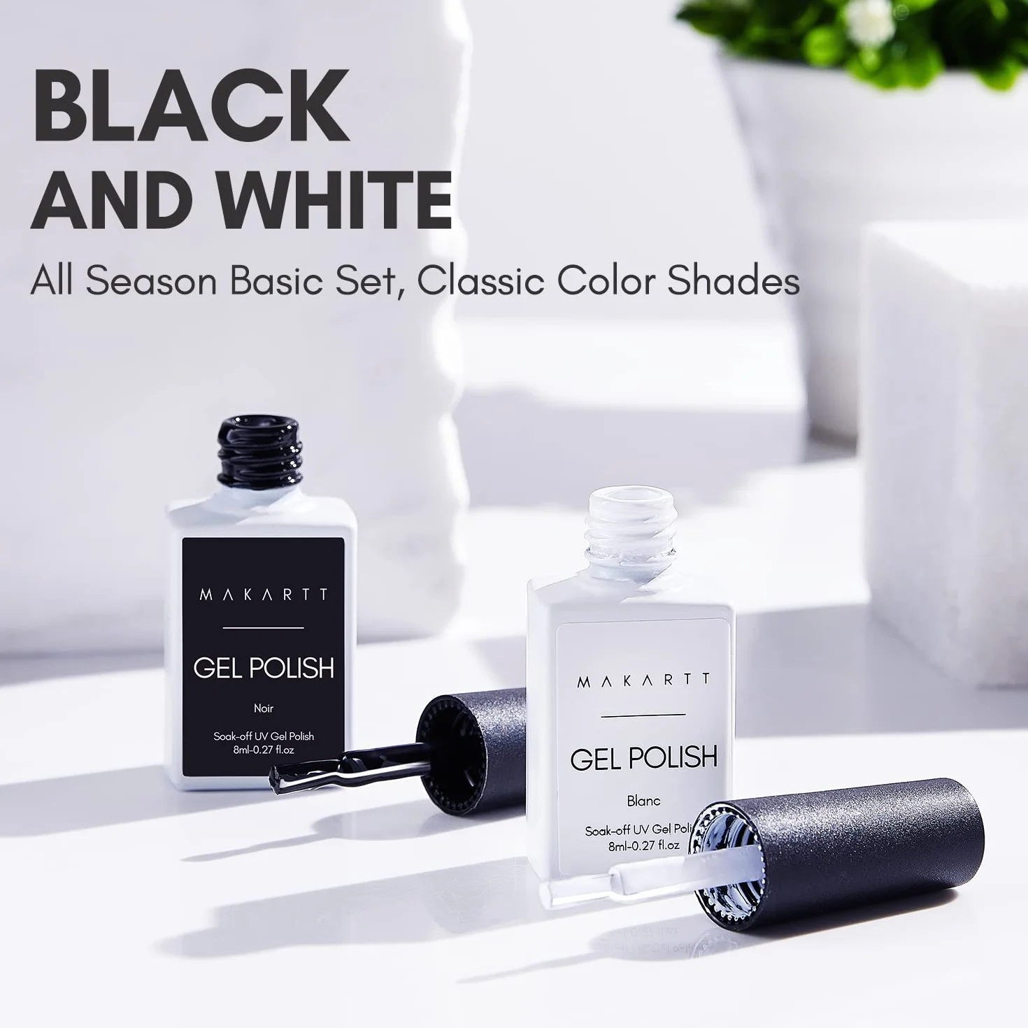 Makartt Zestaw żelowych lakierów do paznokci, czarny biały zestaw żelowych lakierów do paznokci czarno-biały Soak Off Nail Gel Polish LED Required UV Gel Polish Kit czarne białe paznokcie żel do