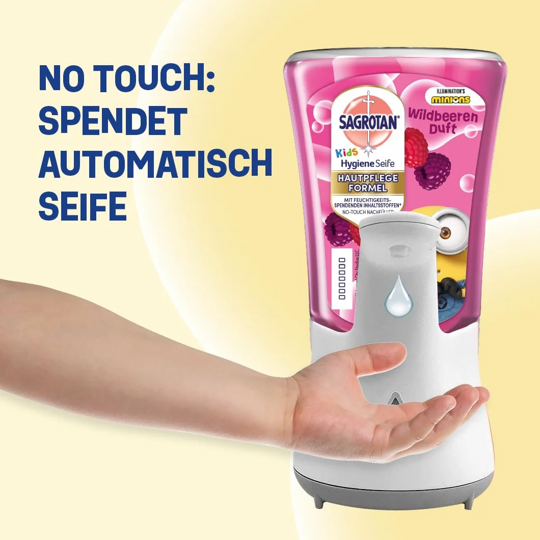 Sagrotan Kids No-Touch wkład uzupełniający z dzikich jagód – do automatycznego dozownika mydła – 5 x 250 ml mydła do rąk