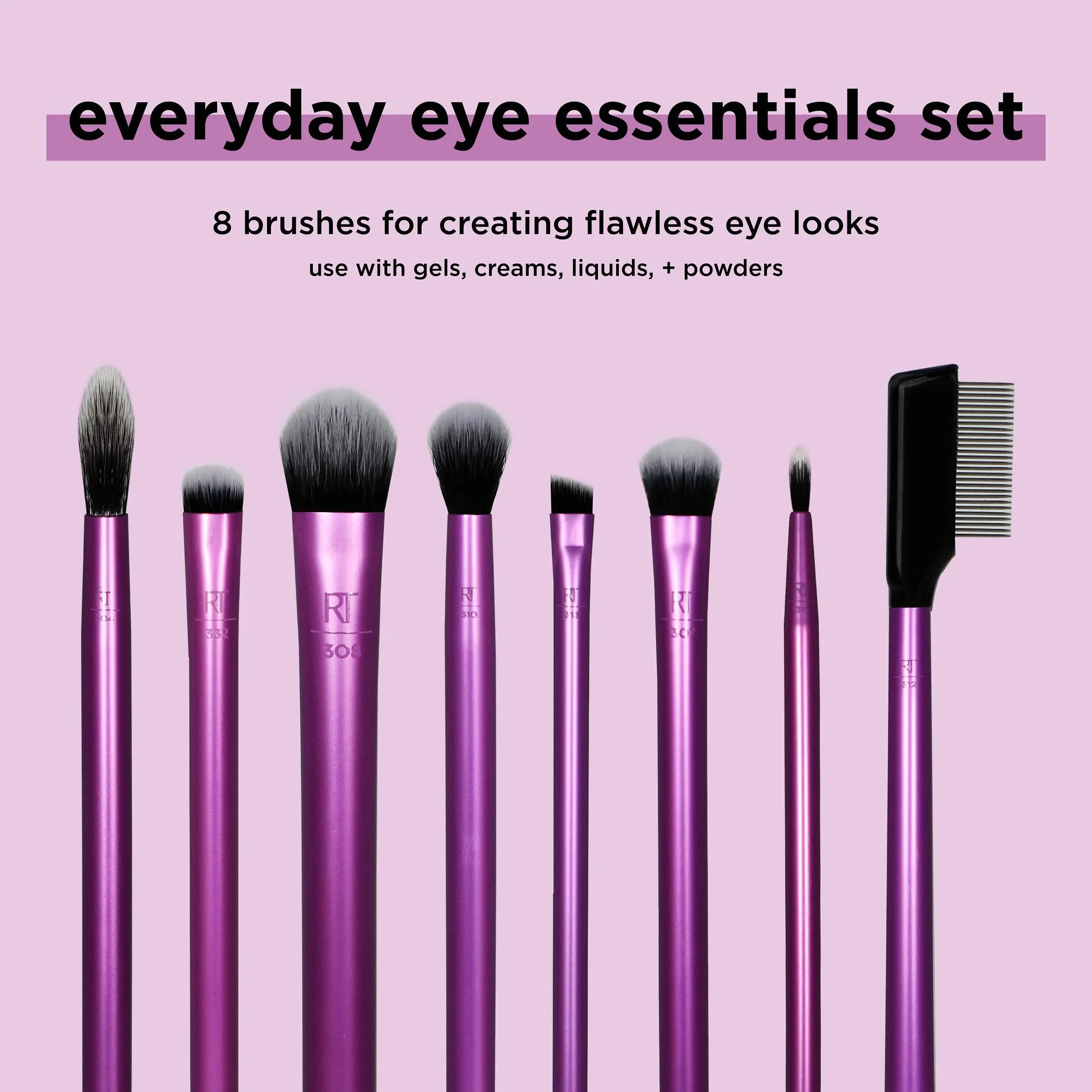 Real Techniques Everyday Eye Essentials Zestaw Pędzli do Makijażu, Fioletowy/Czarny, 8 Elementów