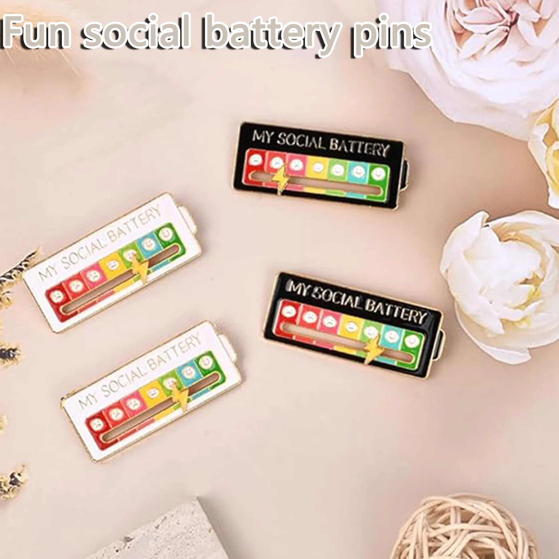 4 Sztuk Broszka Baterii Społecznej, Zabawna Broszka My Pin Social Battery Dla Nastroju Społecznego 7 Dni Broszka Baterii Społecznej Dla Ekspresji Osobiste Emaliowana Broszka Akcesoria Modne
