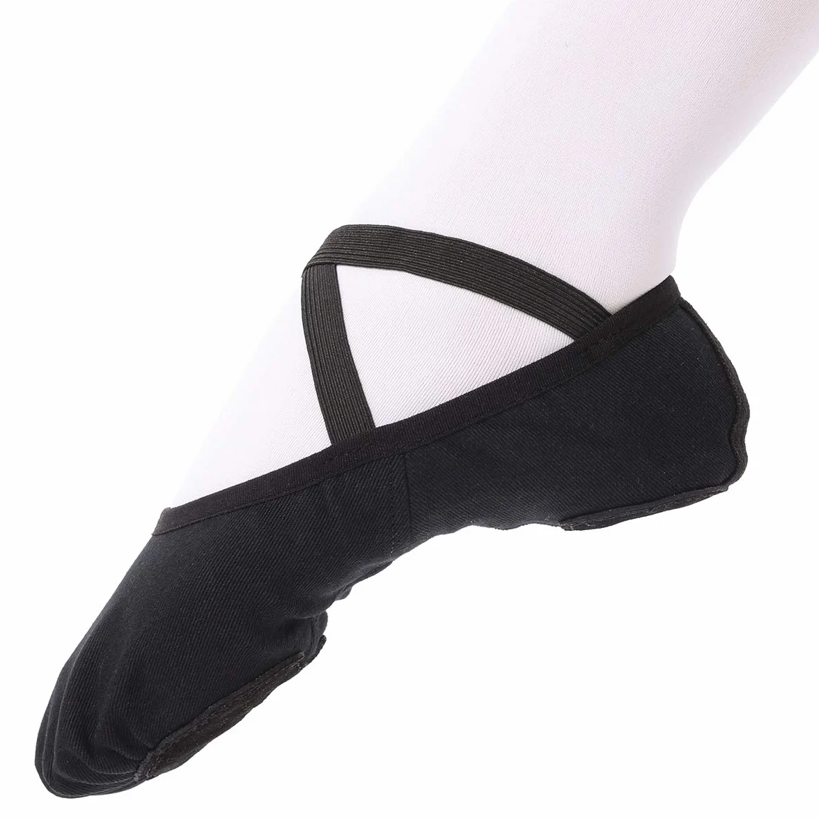 Buty baletowe dla dziewczynki, buty do tańca, elastyczne płótno, podzielona skórzana podeszwa, dla małych dzieci, kobiet, dorosłych (proszę wybrać jeden numer większy), czarny - czarny - 30 EU