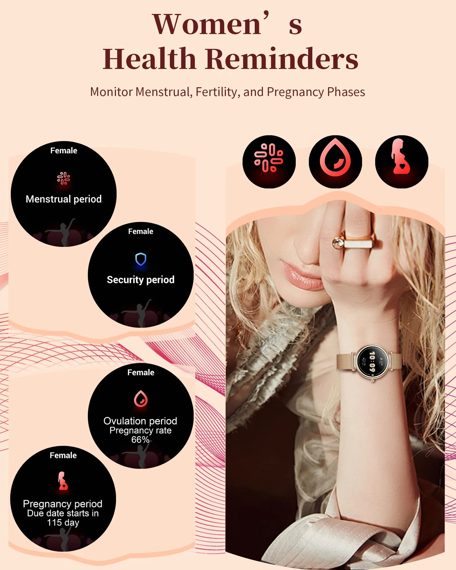Smartwatch dla kobiet, Fitness Tracker z funkcją telefonu, wodoodporny IP68 1,3-calowy HD ekran dotykowy, z pulsometrem, pomiarem ciśnienia krwi, monitorowaniem snu, zegarek sportowy