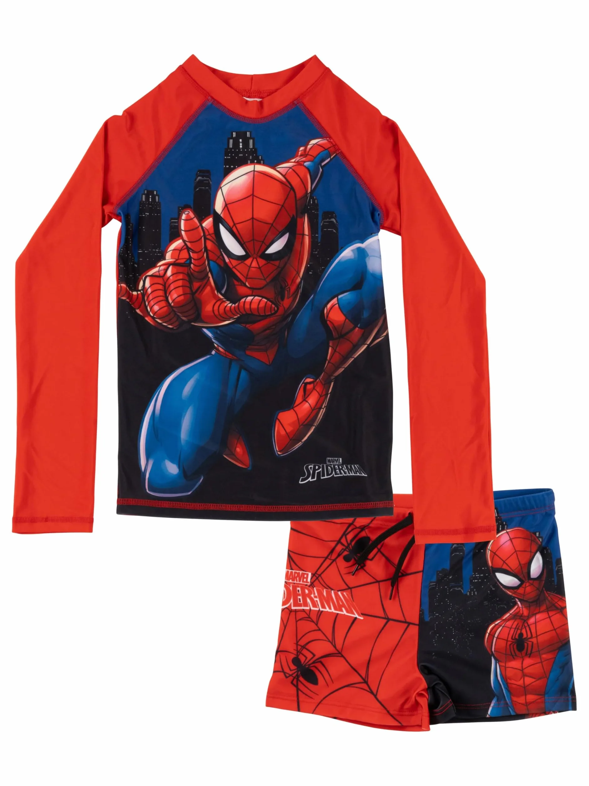 United Labels Marvel Spiderman dwuczęściowy kostium kąpielowy z ochroną UV 30, dla chłopców, czerwono-niebieski, moda kąpielowa dla dzieci, z koszulką i kąpielówkami, strój kąpielowy