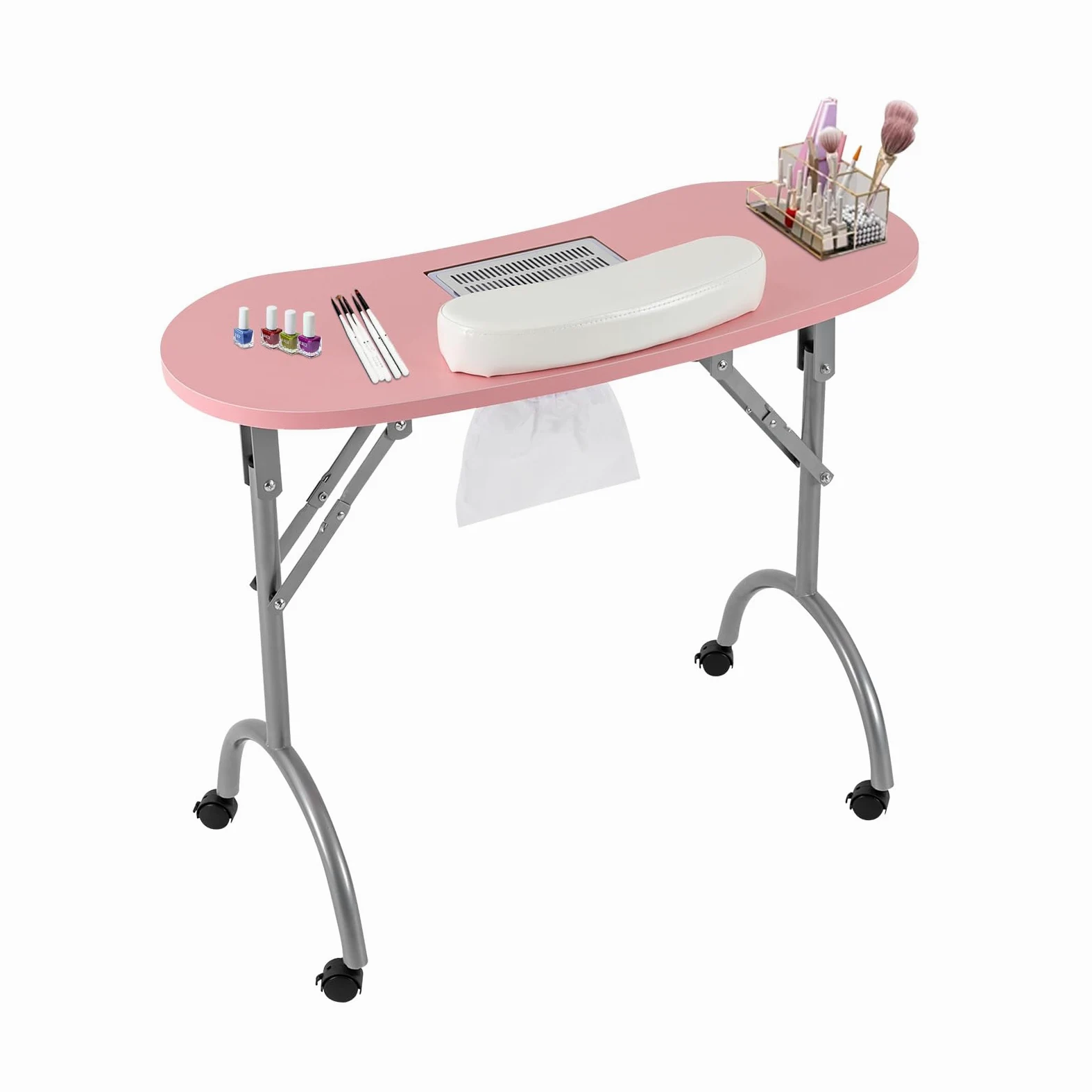 Stół do manicure z odsysaniem składany mobilny 90x40x72 cm różowy