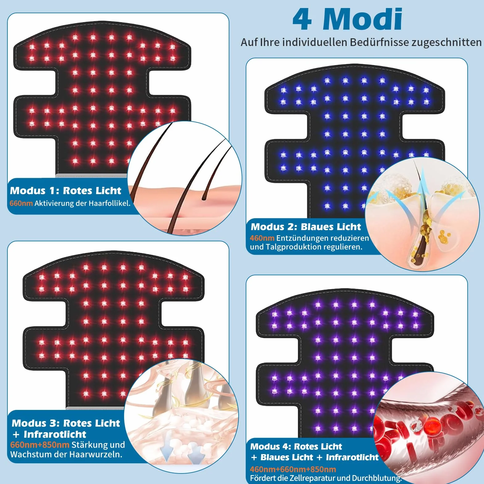 Czapka z 168 diodami LED o długości fali 460/660/850nm na przyspieszenie wzrostu włosów i przeciw wypadaniu, czapka na włosy do stymulacji wzrostu, czapka do pielęgnacji włosów, 4 tryby (Czarna (168