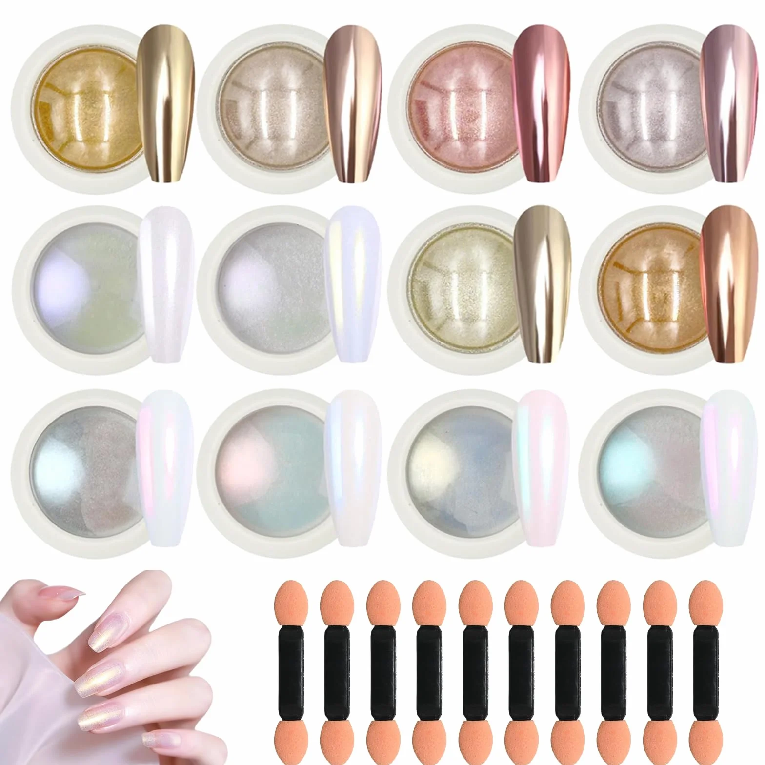 ZhouWei Zestaw 22 chromowanych paznokci w proszku do paznokci, metal chromowany puder do paznokci Crome, efekt lustra, puder do paznokci, duża pojemność, brokat, zestaw do malowania paznokci, do wielu
