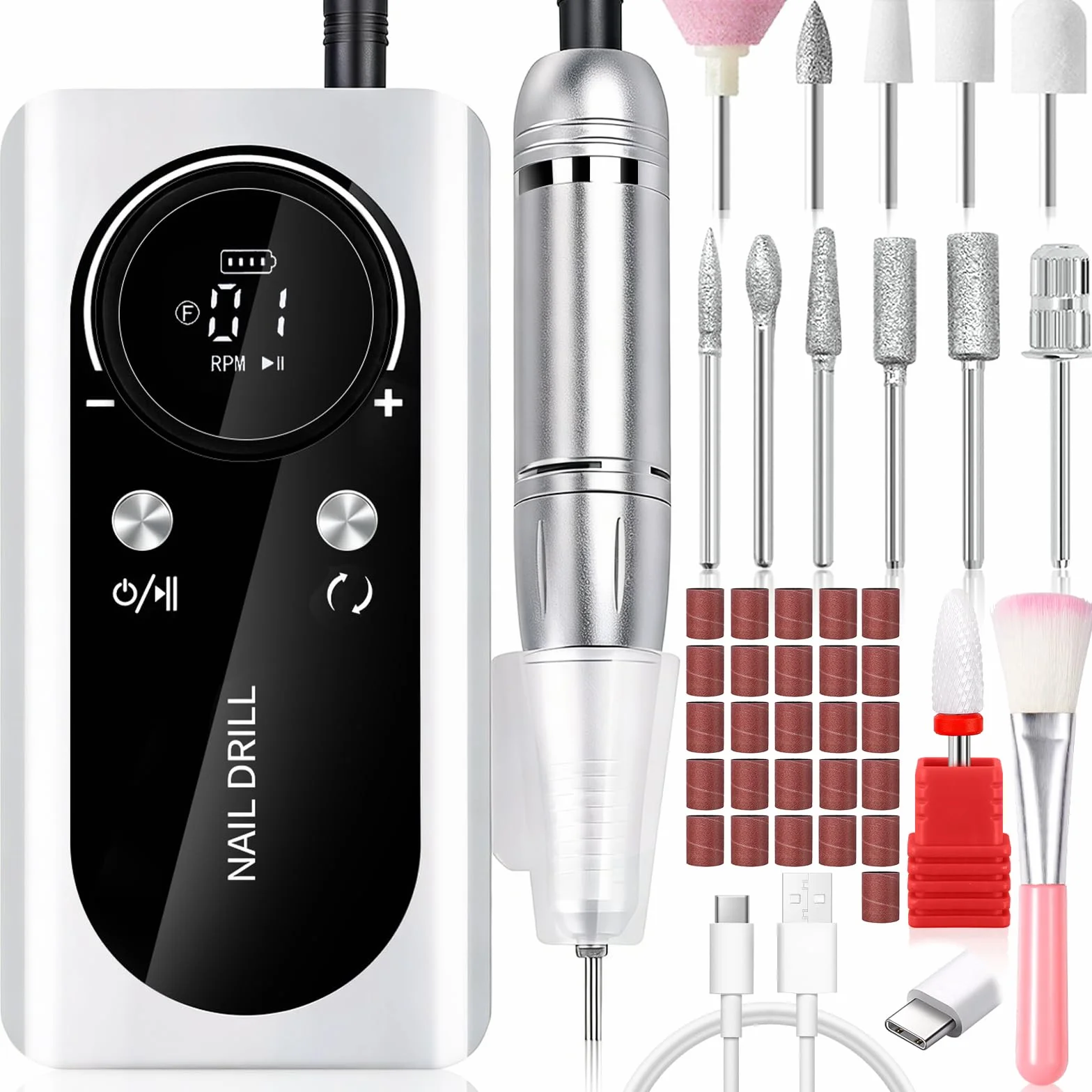 Elektryczny Pilnik Do Paznokci 45000 Obr./Min Z Wyświetlaczem Lcd Zestaw Do Manicure