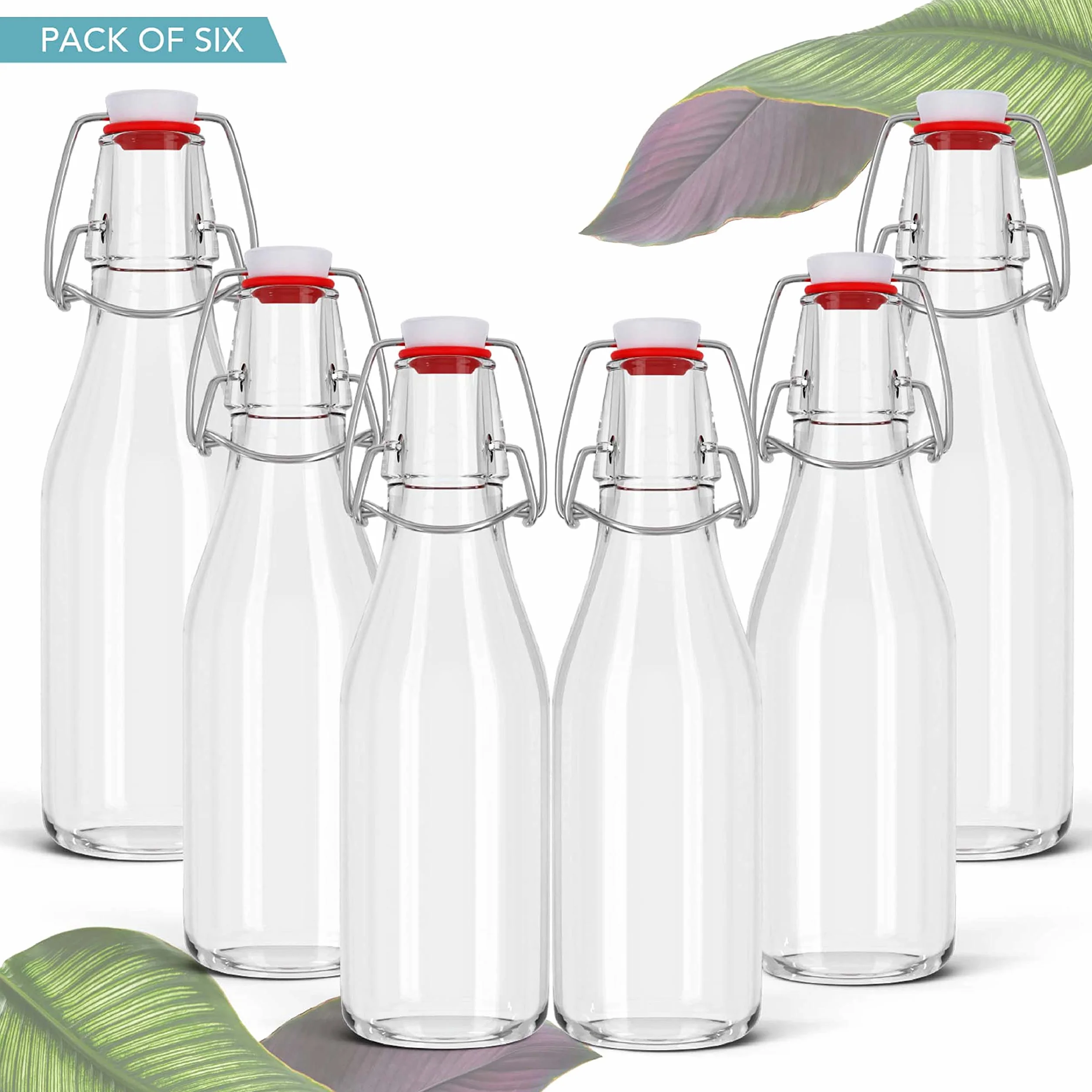 HEFTMAN Szklane butelki z korkami, 250 ml, 6 sztuk, przezroczyste butelki do warzenia piwa z hermetycznymi korkami na wino, przyprawy, napoje, olej, ocet, kombucha i wodę, 6 szt. (250 ml)