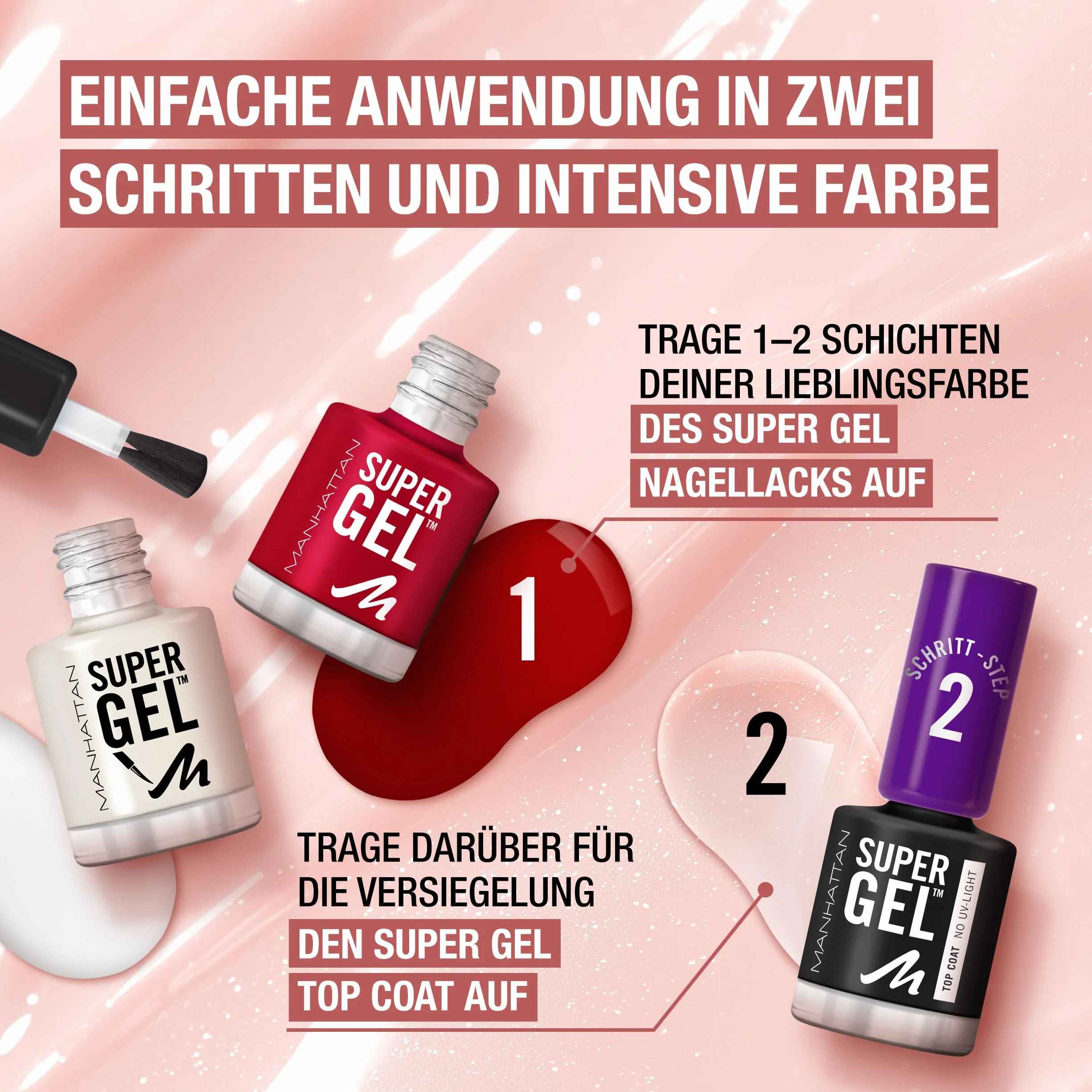 Manhattan Super żelowy lakier do paznokci – efekt manicure bez promieniowania UV – różowy lakier do paznokci utrzymuje się do 14 dni – kolor Pop Princess Pink 240 – 1 x 12 ml