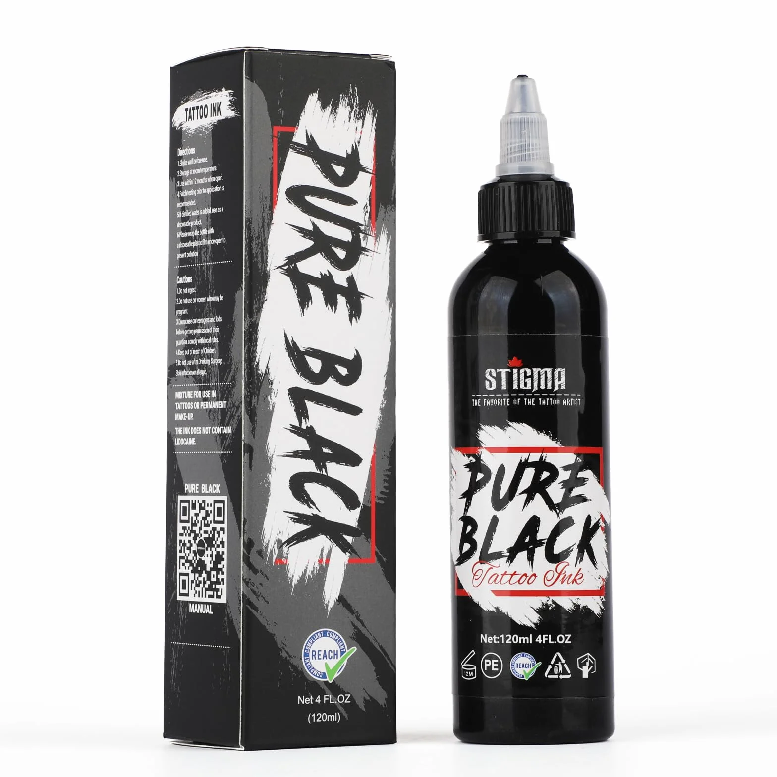 STIGMA Tusz do tatuażu, 120 ml, czysta czerń, czysty czarny, tusz do tatuażu, permanentny pigment, profesjonalna dostawa do karmy i cieniowania, TI972-4OZ-T