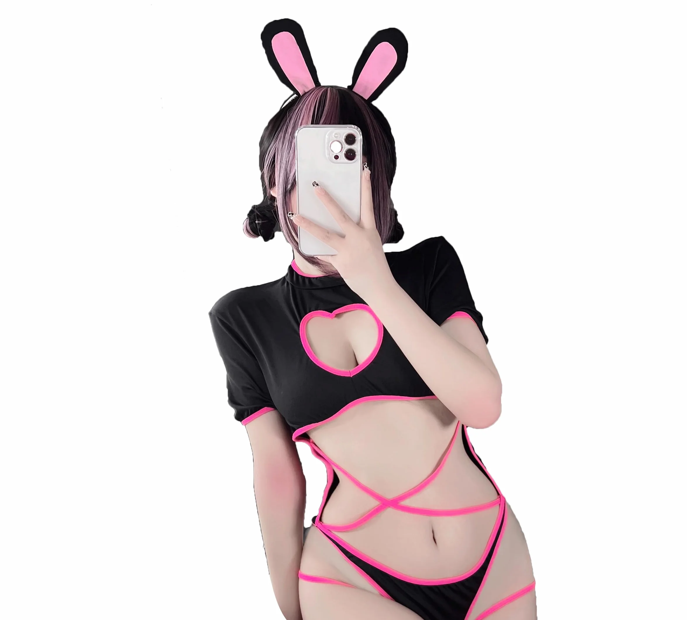 Zestaw bielizny anime, seksowny kostium królika, cosplay, kawaii, strój pokojówki, urocze bikini, serce, jednoczęściowe body