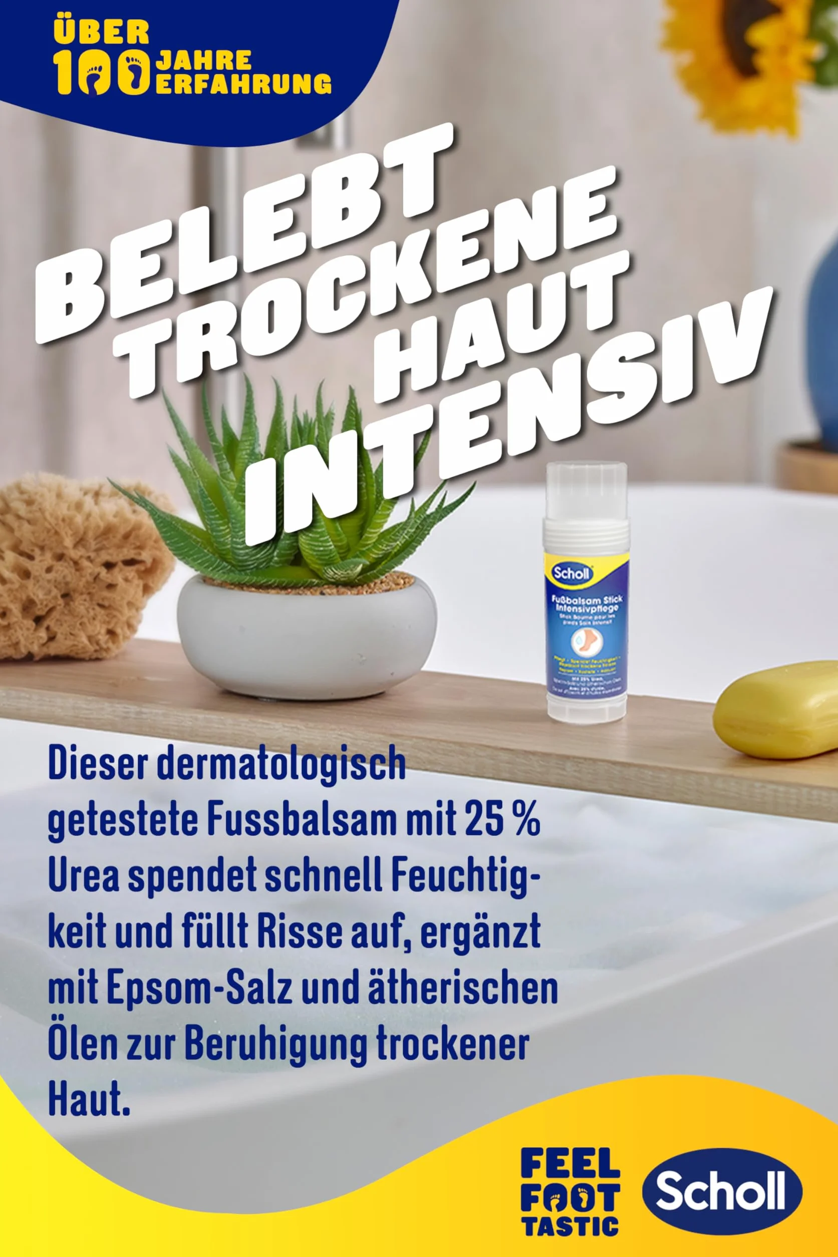 Scholl Intensywnie pielęgnujący balsam do stóp, do naprawy bardzo suchych i popękanych pięt, intensywne nawilżanie dla zdrowych stóp z 25% mocznikiem, solą Epsom i olejkami eterycznymi