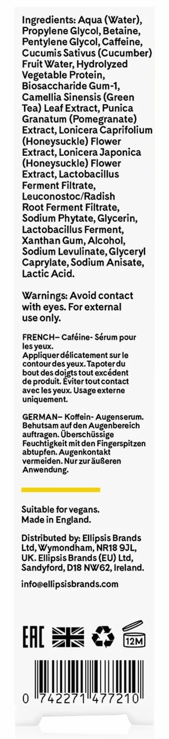 Q+A Serum Pod Oczy z Kofeiną. Serum pod oczy, które pobudza krążenie i redukuje opuchliznę pod oczami. 15ml/0.5fl.oz.